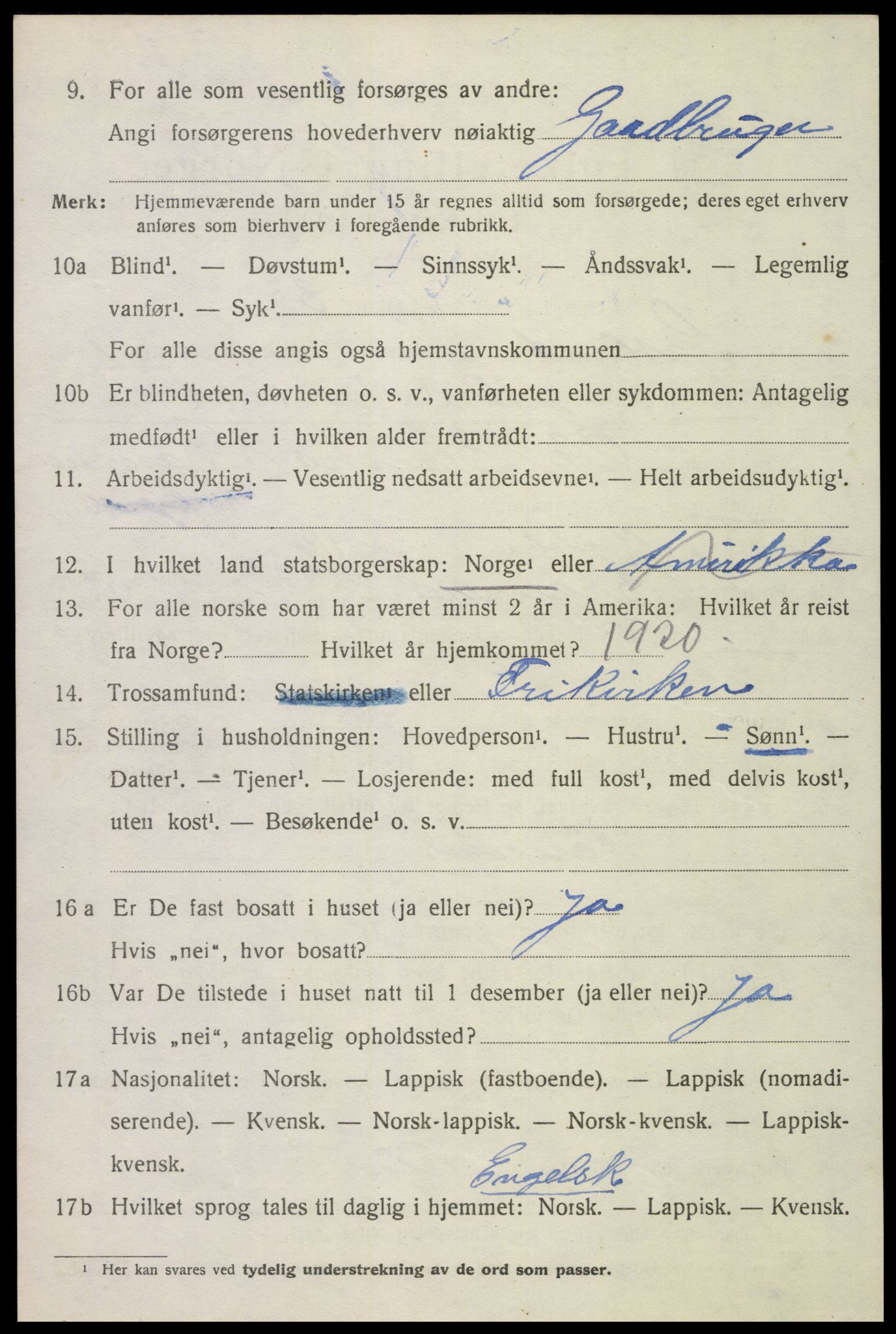 SAT, 1920 census for Sortland, 1920, p. 7245