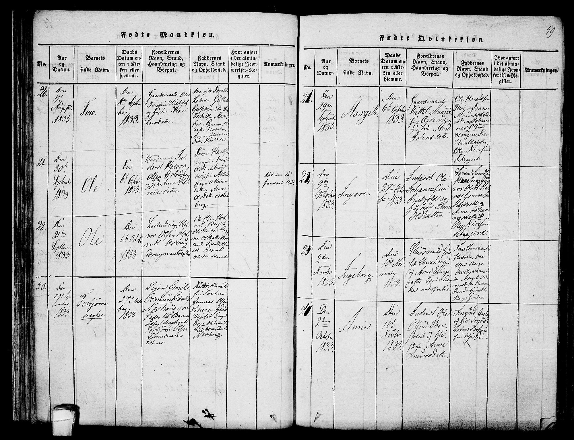 Hjartdal kirkebøker, AV/SAKO-A-270/F/Fa/L0007: Parish register (official) no. I 7, 1815-1843, p. 59