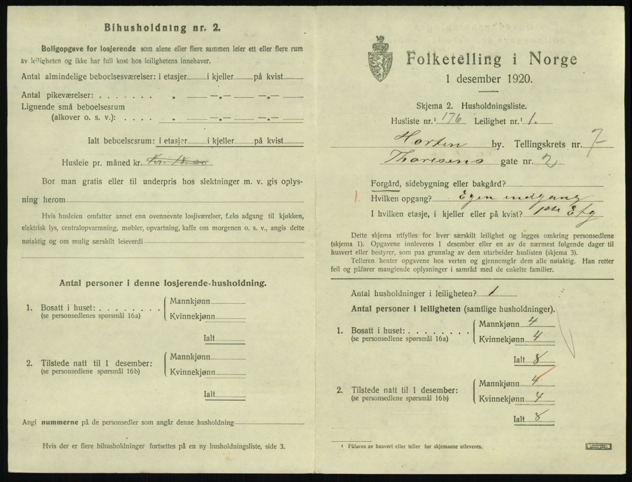 SAKO, 1920 census for Horten, 1920, p. 7855