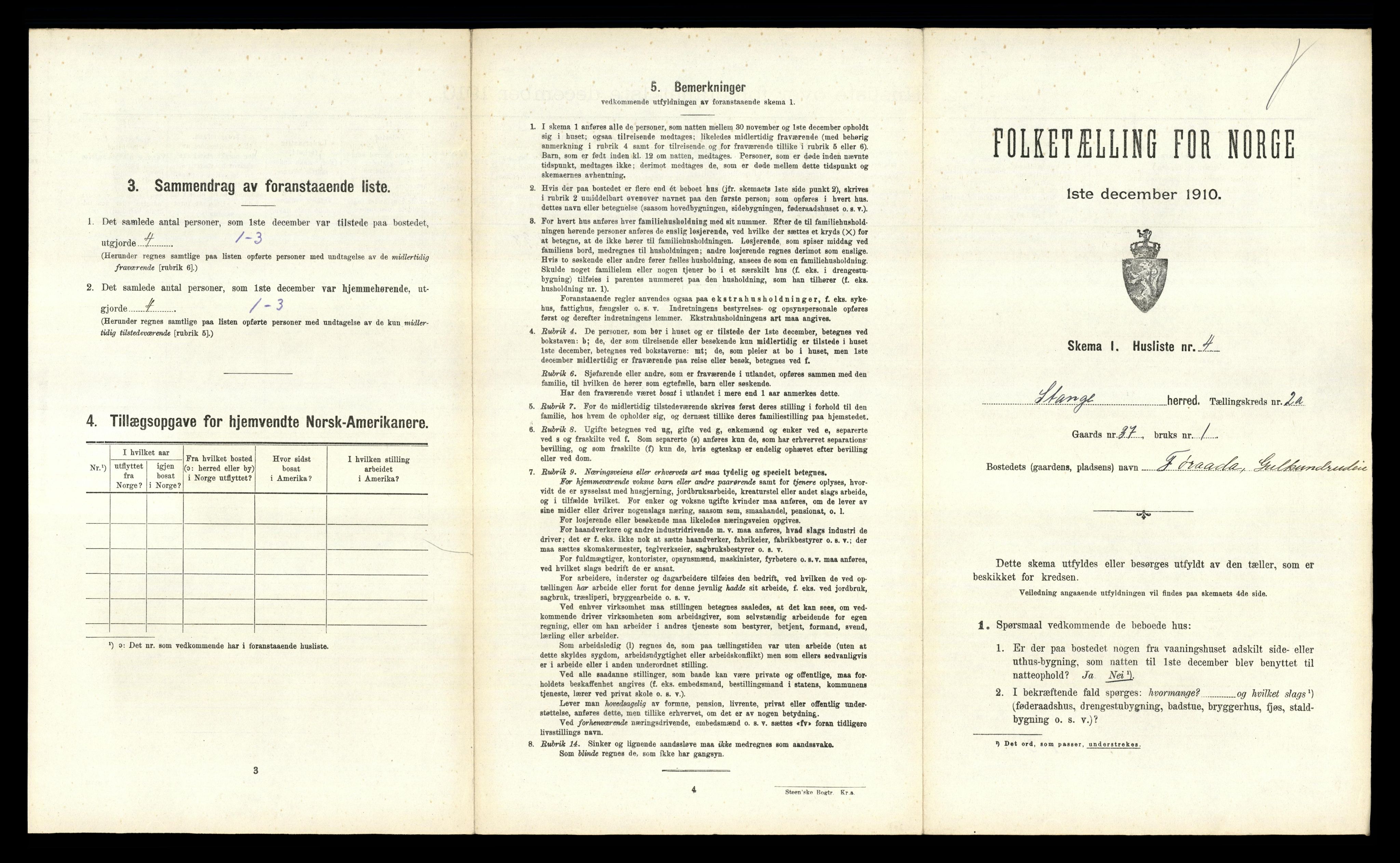 RA, 1910 census for Stange, 1910, p. 350