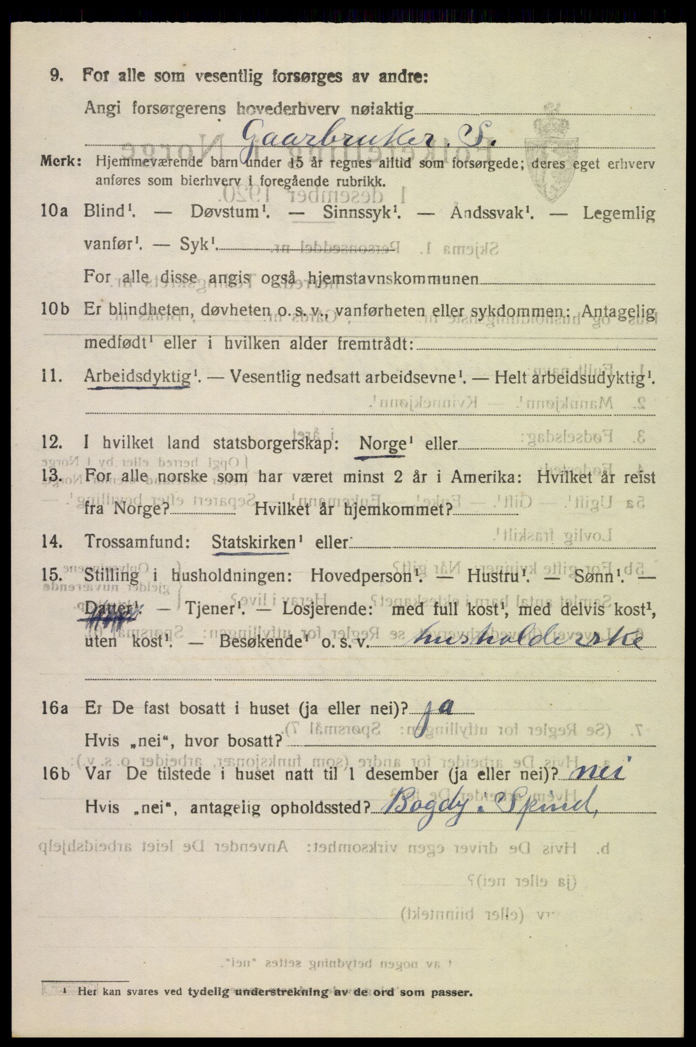 SAK, 1920 census for Austad, 1920, p. 1952