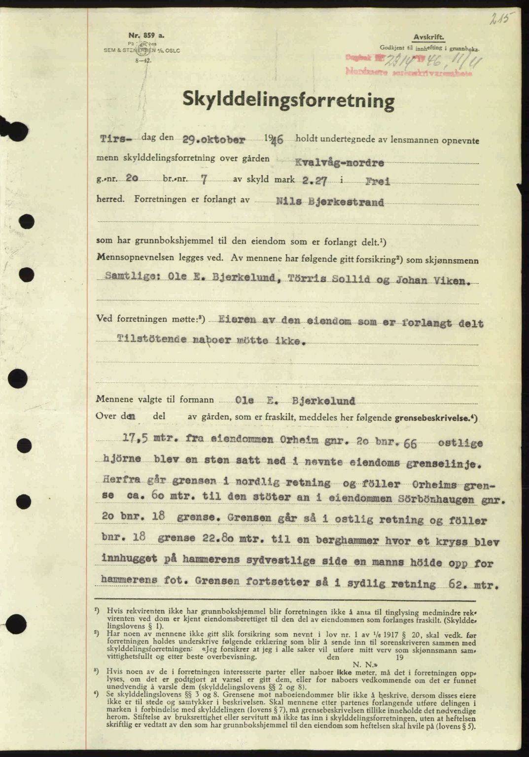 Nordmøre sorenskriveri, AV/SAT-A-4132/1/2/2Ca: Mortgage book no. A103, 1946-1947, Diary no: : 2314/1946