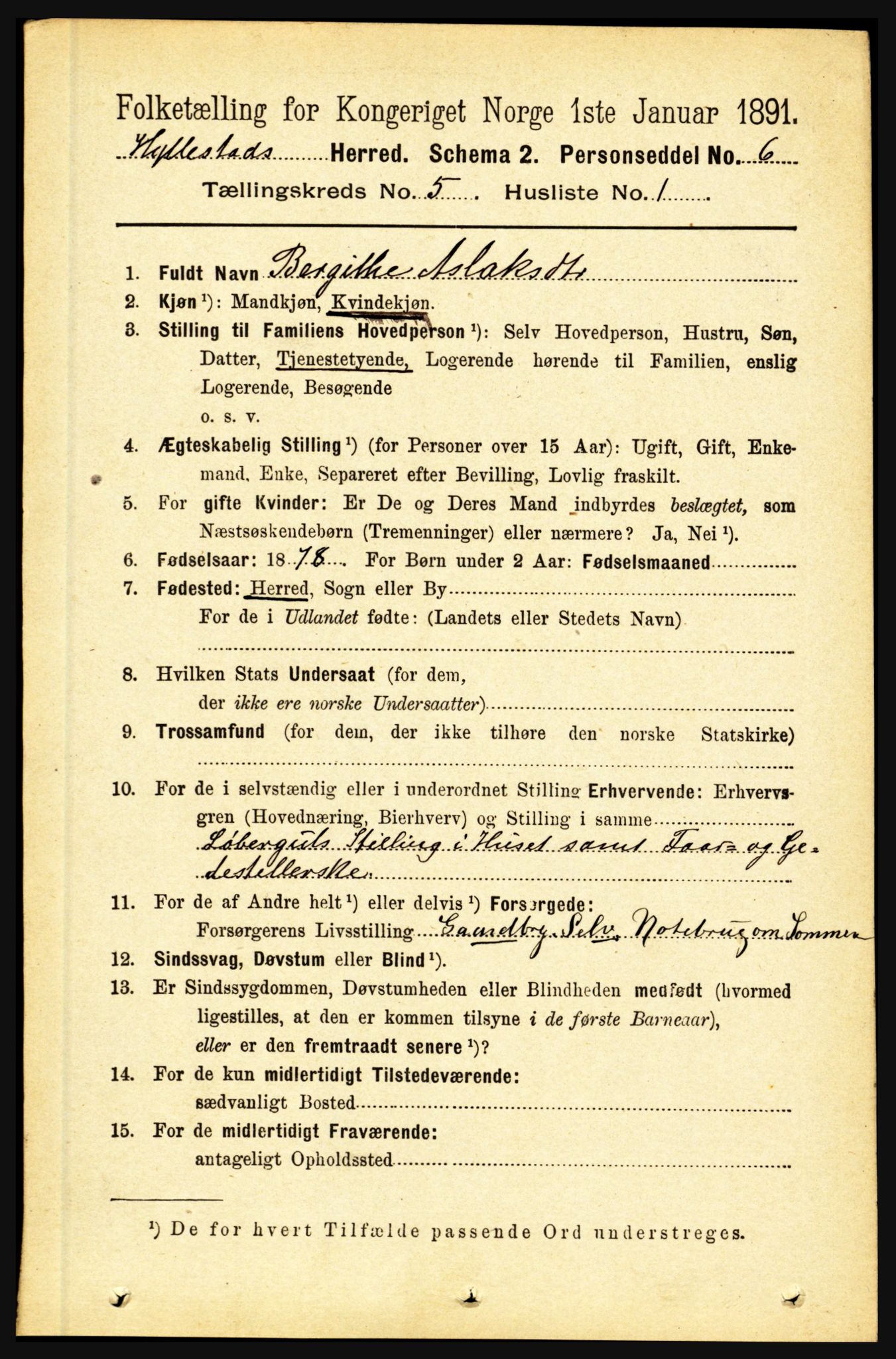 RA, 1891 census for 1413 Hyllestad, 1891, p. 815