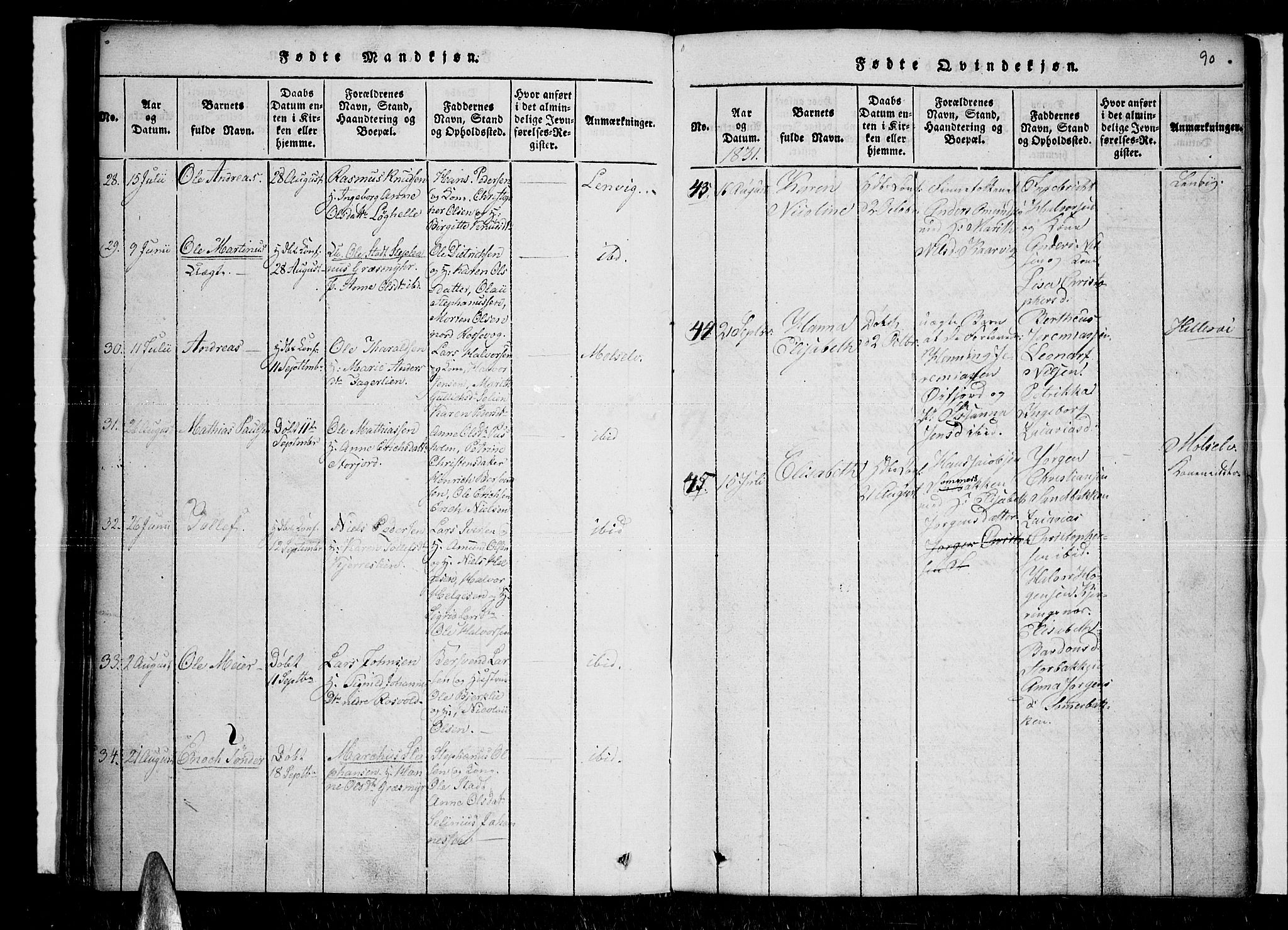 Lenvik sokneprestembete, SATØ/S-1310/H/Ha/Haa/L0003kirke: Parish register (official) no. 3, 1820-1831, p. 90