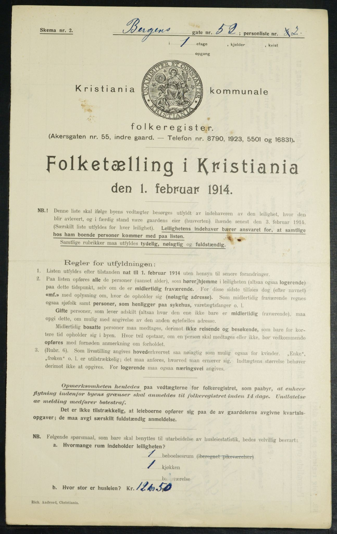 OBA, Municipal Census 1914 for Kristiania, 1914, p. 4006