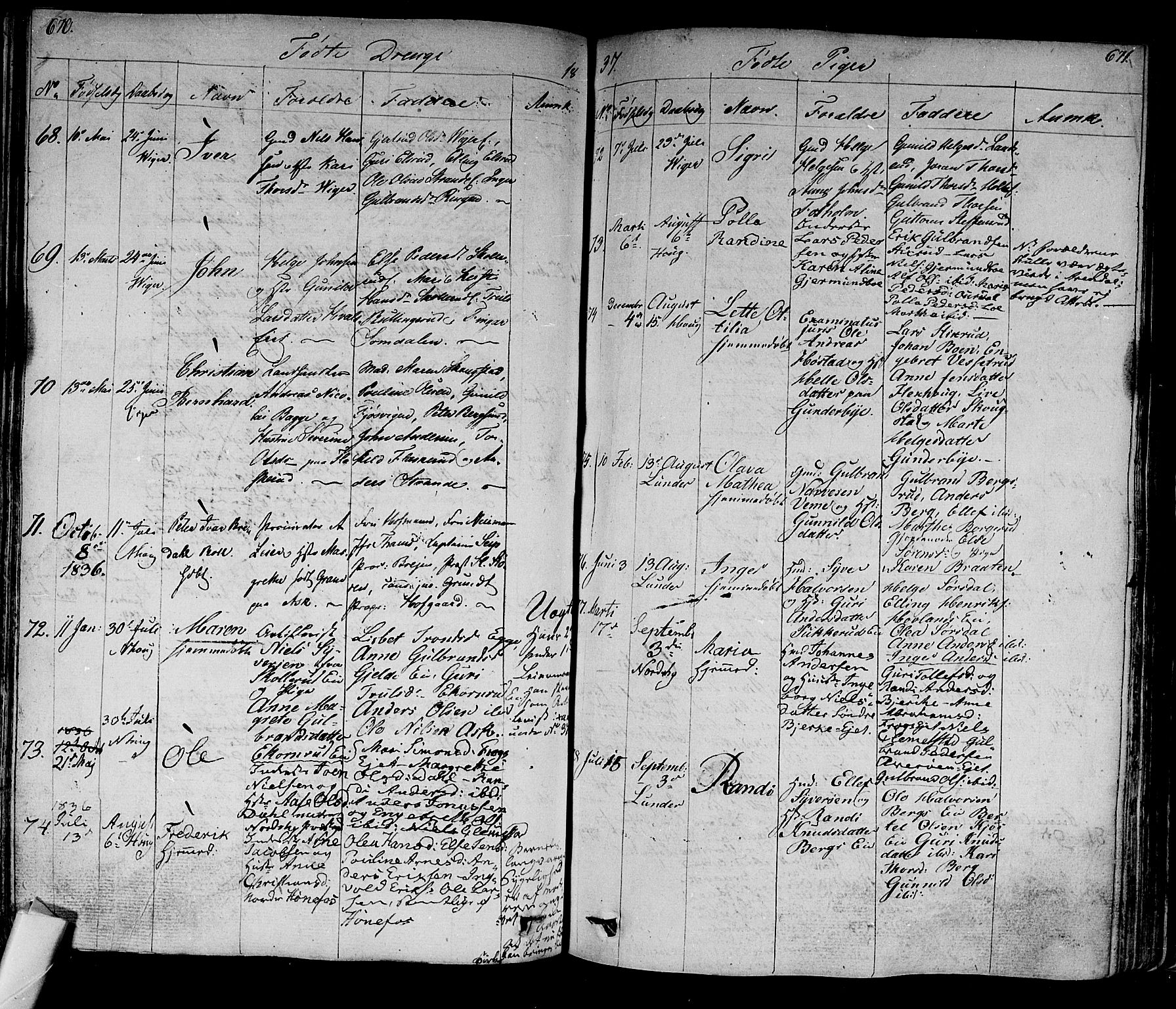 Norderhov kirkebøker, AV/SAKO-A-237/F/Fa/L0009: Parish register (official) no. 9, 1819-1837, p. 670-671