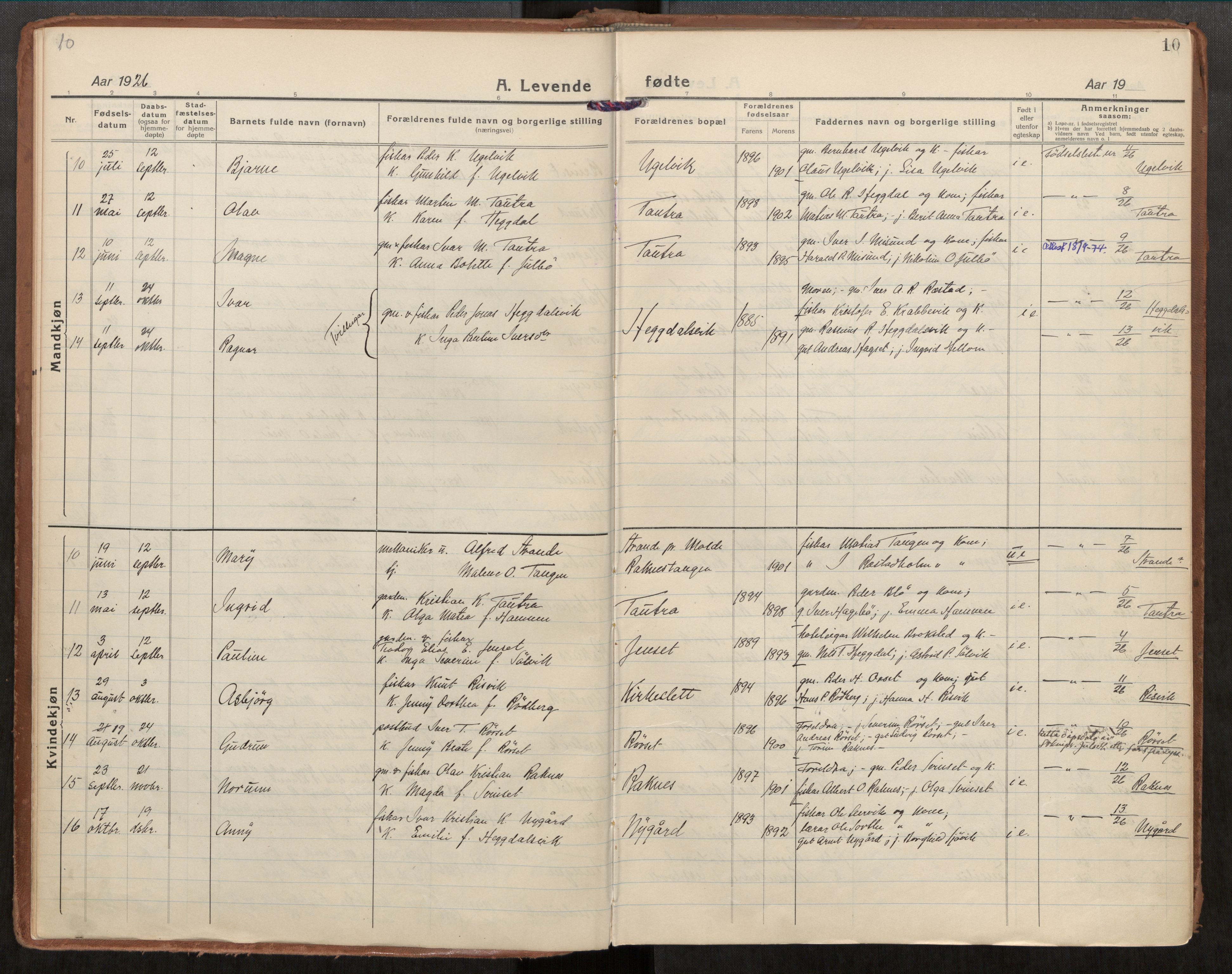 Ministerialprotokoller, klokkerbøker og fødselsregistre - Møre og Romsdal, AV/SAT-A-1454/563/L0741: Parish register (official) no. 563A03, 1924-1945, p. 10