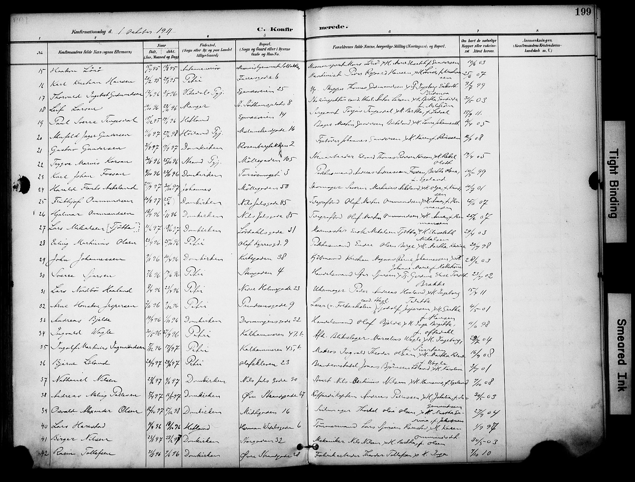 Domkirken sokneprestkontor, AV/SAST-A-101812/001/30/30BA/L0031: Parish register (official) no. A 30, 1896-1916, p. 199