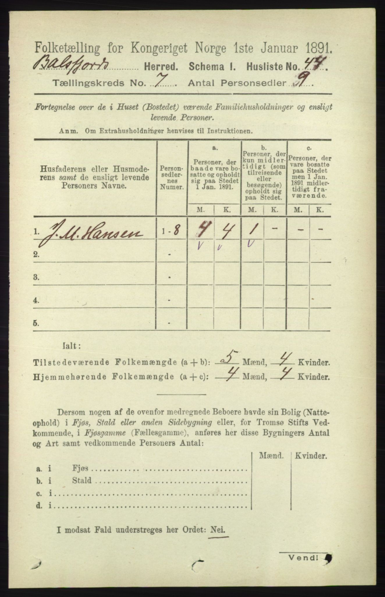 RA, 1891 census for 1933 Balsfjord, 1891, p. 2016