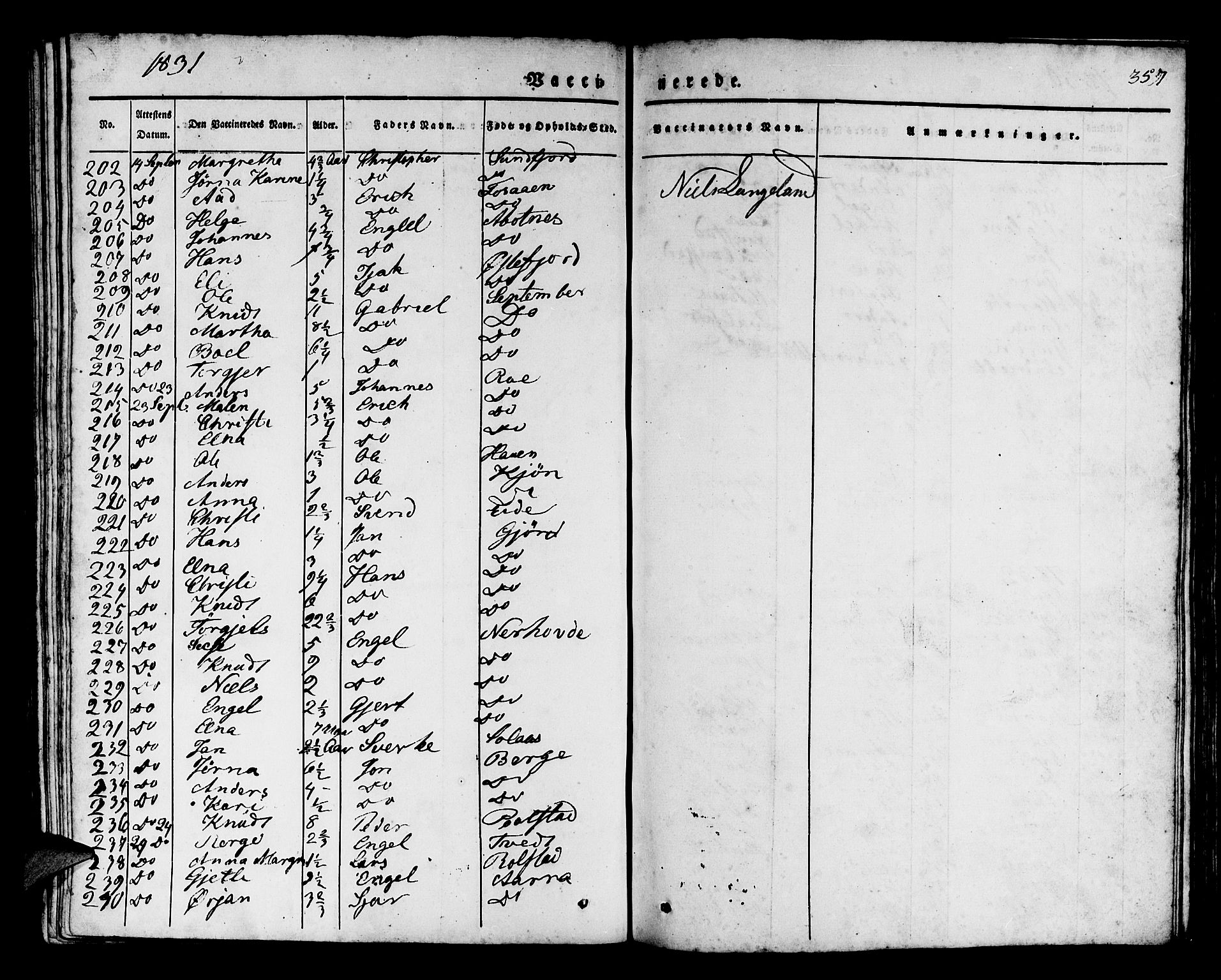 Os sokneprestembete, SAB/A-99929: Parish register (official) no. A 14, 1826-1839, p. 357