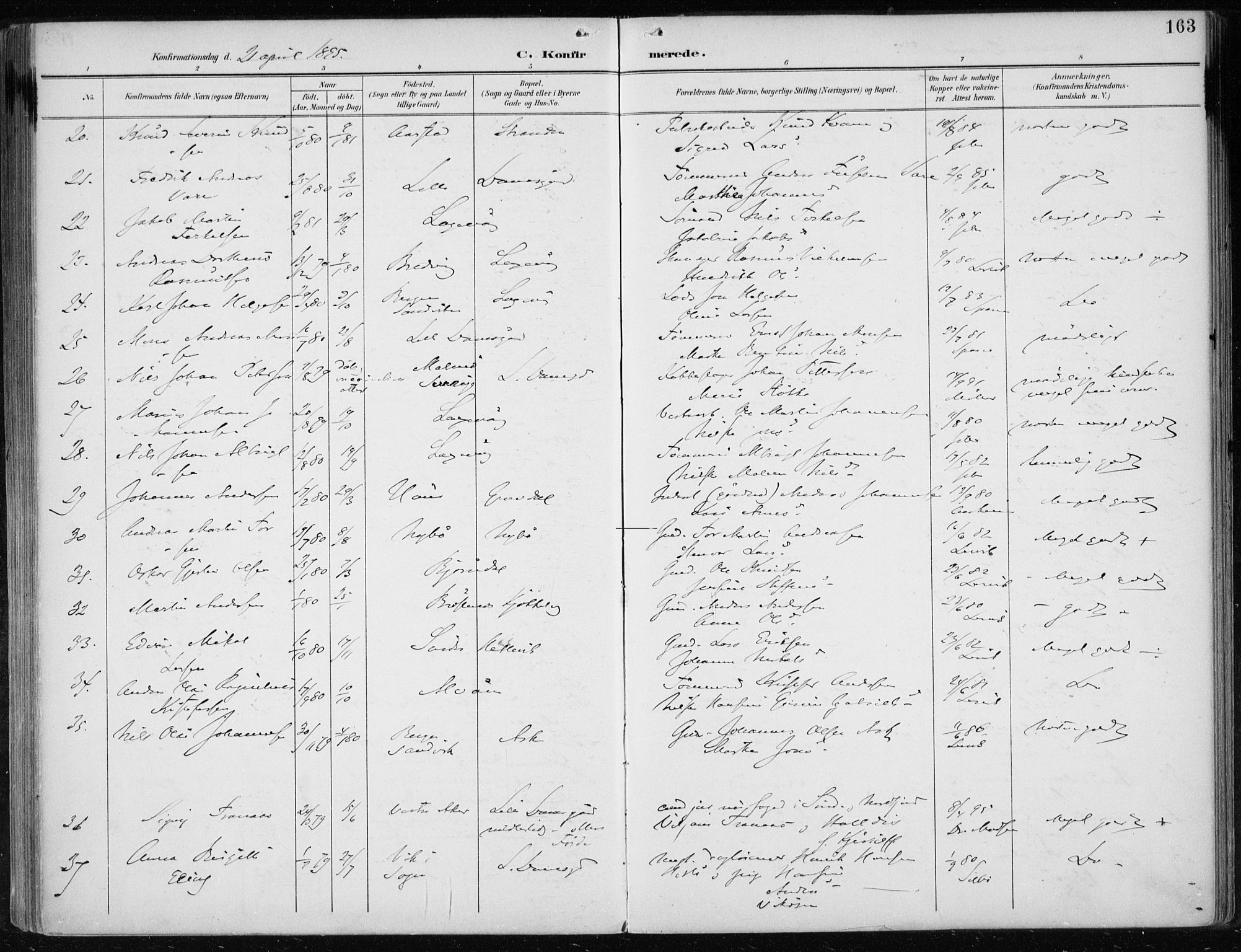 Askøy Sokneprestembete, AV/SAB-A-74101/H/Ha/Haa/Haae/L0003: Parish register (official) no. E 3, 1891-1903, p. 163