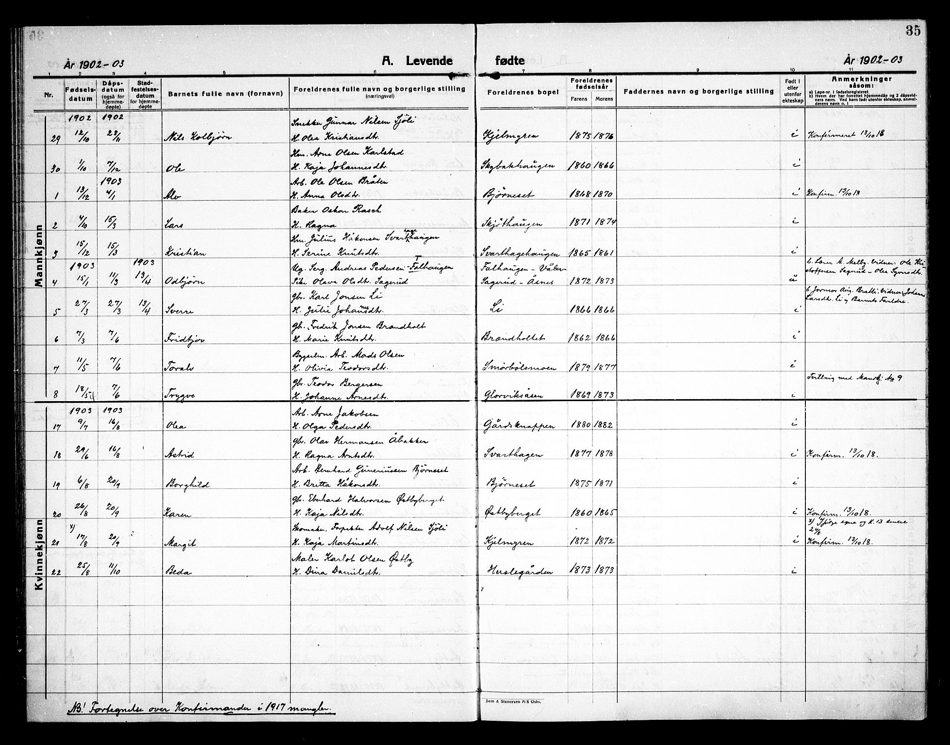 Åsnes prestekontor, AV/SAH-PREST-042/H/Ha/Haa/L0000D: Parish register (official) no. 0B, 1890-1929, p. 35