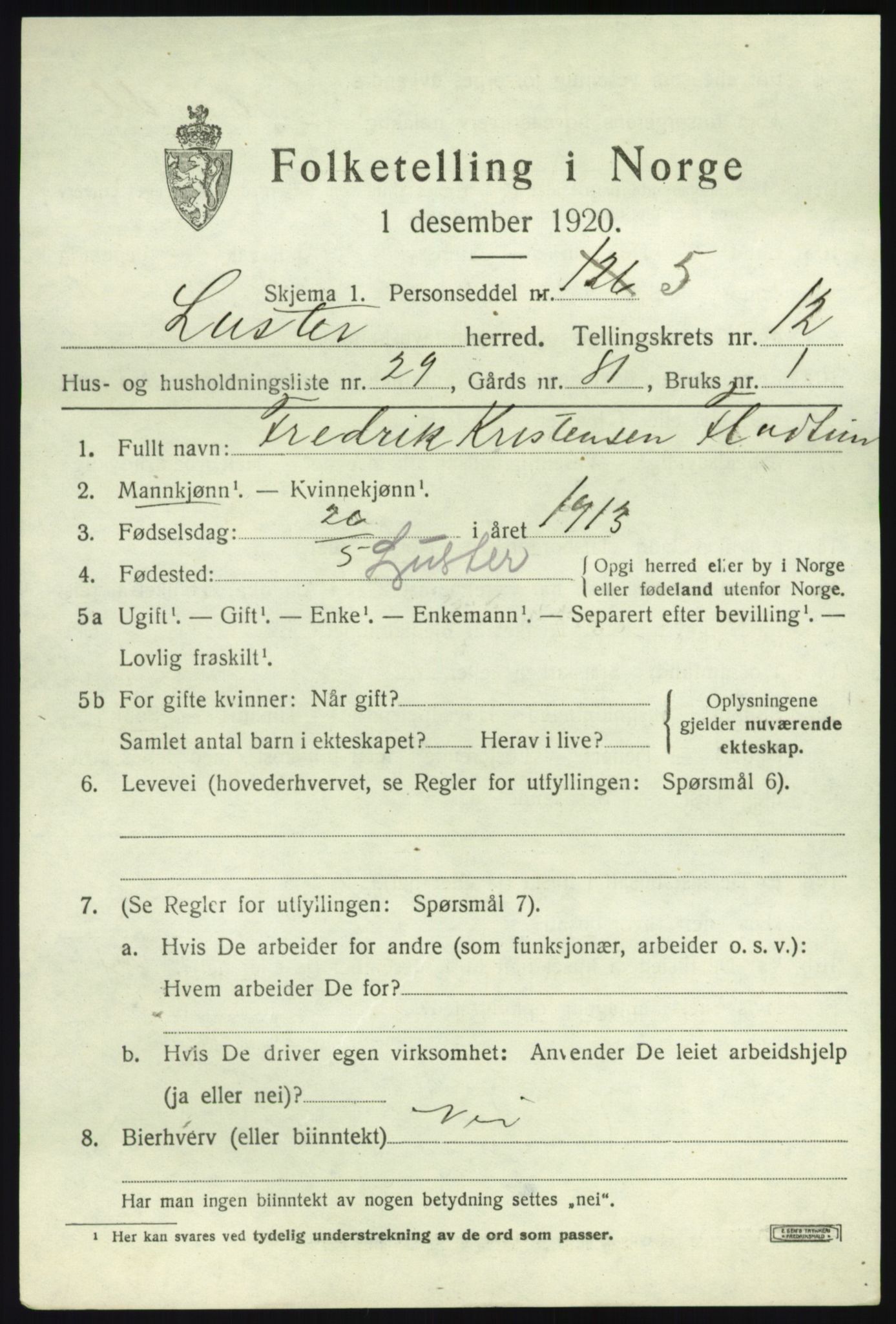 SAB, 1920 census for Luster, 1920, p. 6284