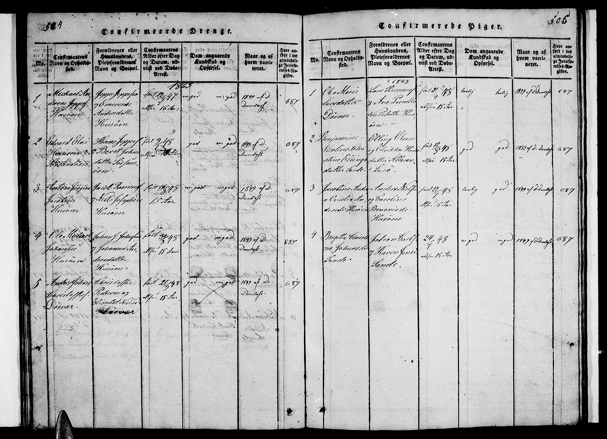 Ministerialprotokoller, klokkerbøker og fødselsregistre - Nordland, SAT/A-1459/840/L0581: Parish register (copy) no. 840C01, 1820-1873, p. 504-505