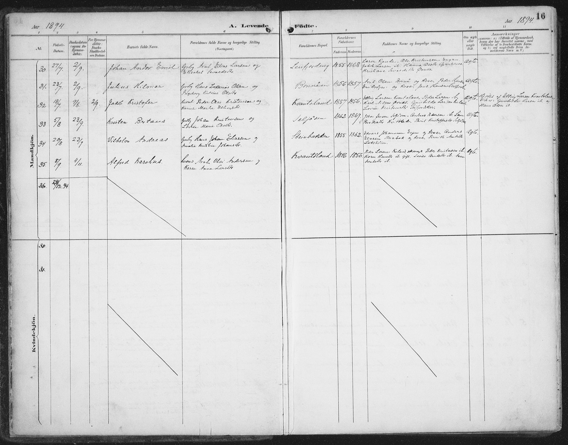 Ministerialprotokoller, klokkerbøker og fødselsregistre - Nordland, SAT/A-1459/854/L0779: Parish register (official) no. 854A02, 1892-1909, p. 16
