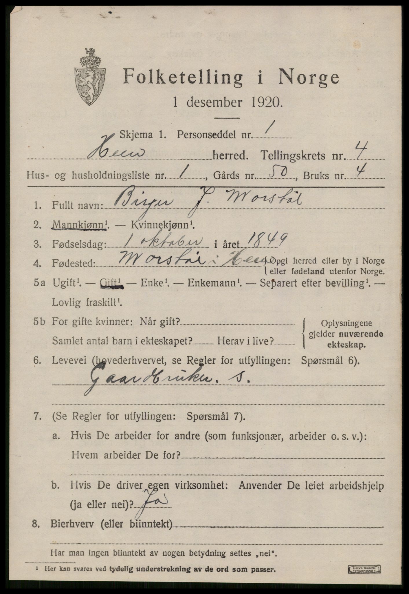 SAT, 1920 census for Hen, 1920, p. 1884