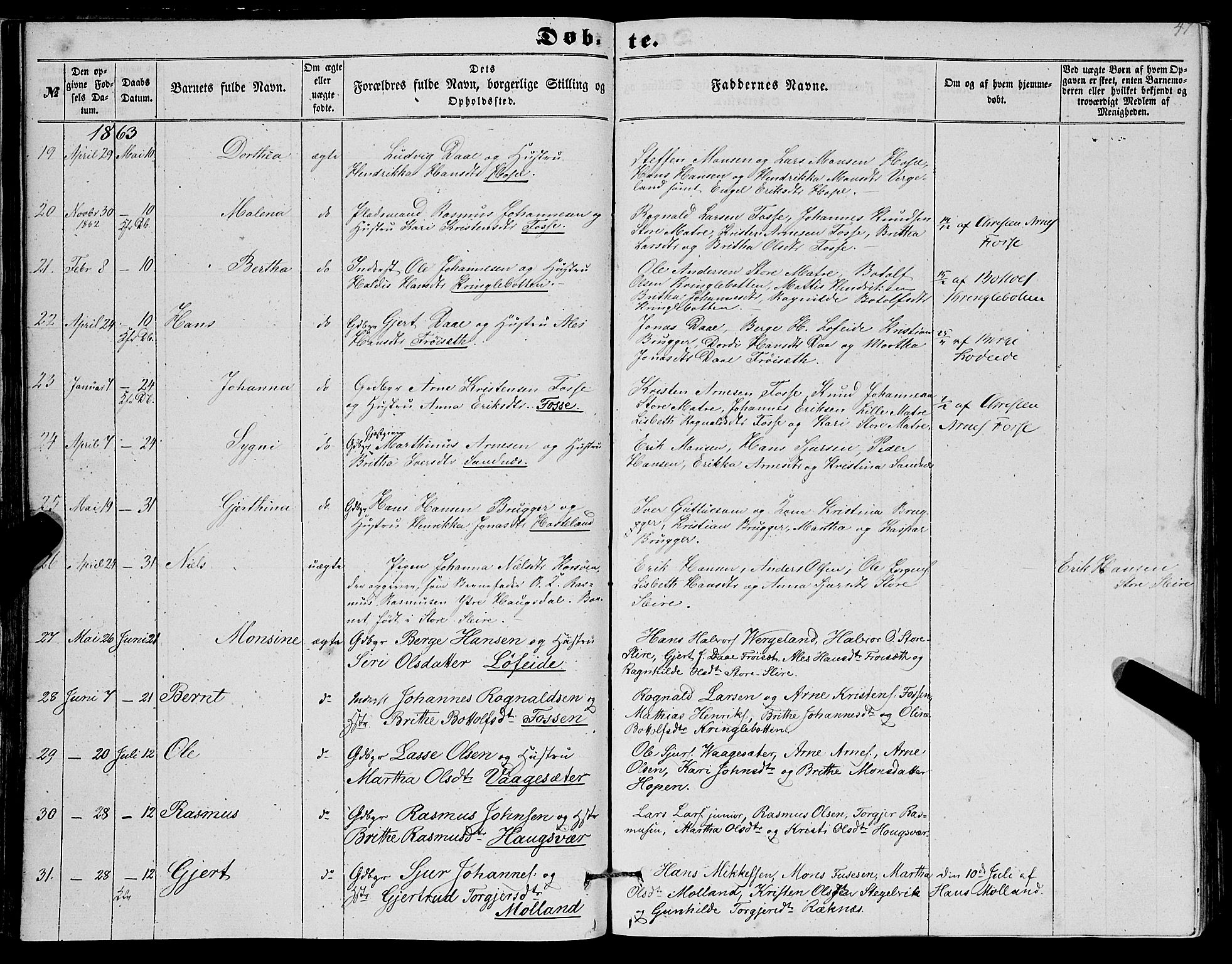 Masfjorden Sokneprestembete, AV/SAB-A-77001: Parish register (copy) no. A 1, 1851-1875, p. 47