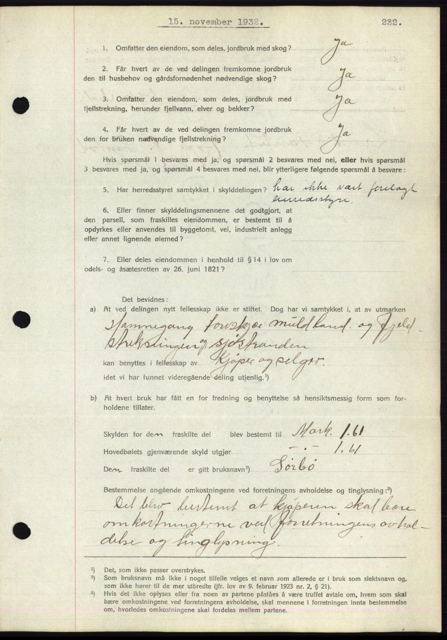 Romsdal sorenskriveri, AV/SAT-A-4149/1/2/2C/L0062: Mortgage book no. 56, 1932-1933, Deed date: 15.11.1932