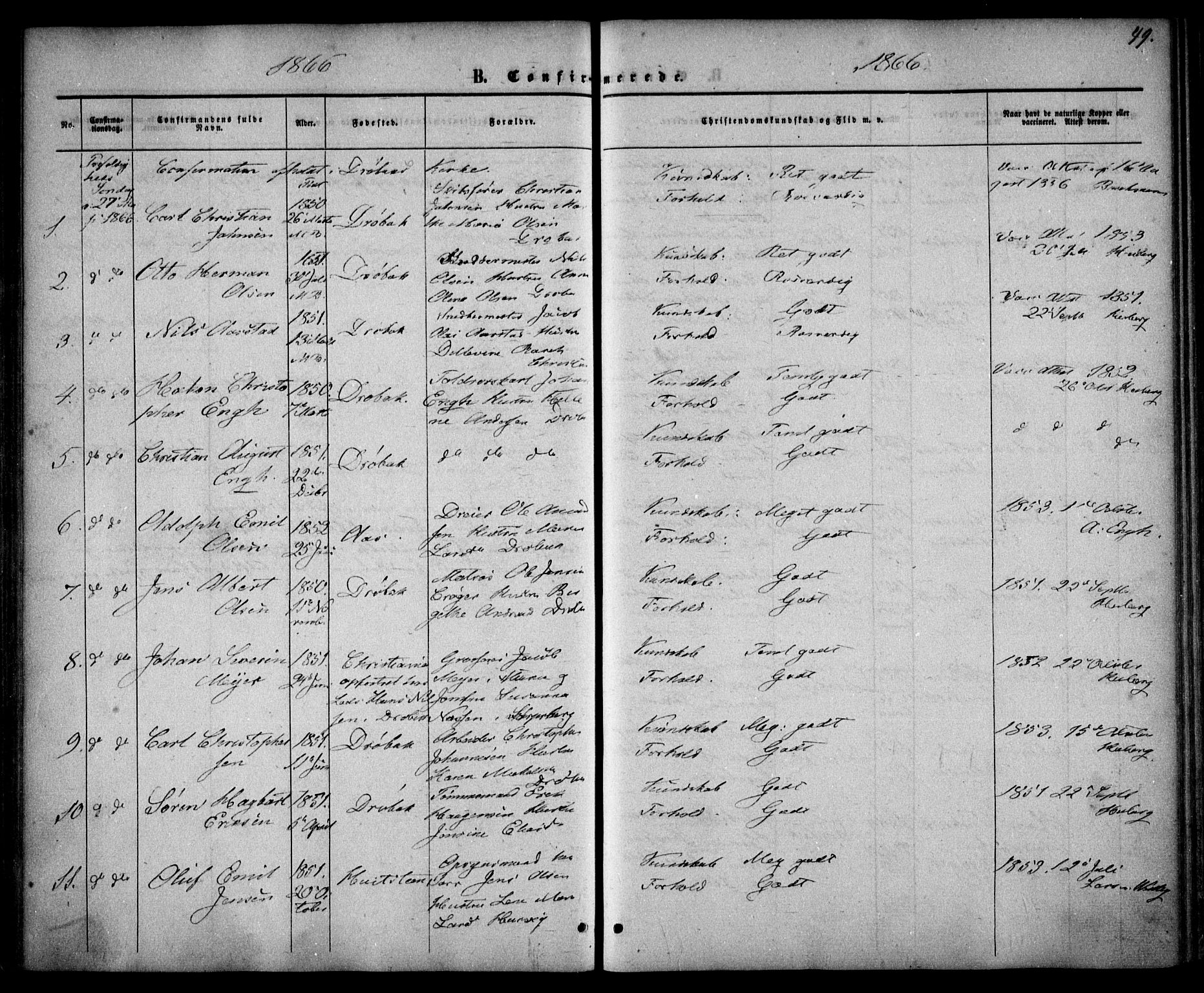 Drøbak prestekontor Kirkebøker, SAO/A-10142a/F/Fa/L0002: Parish register (official) no. I 2, 1858-1870, p. 49