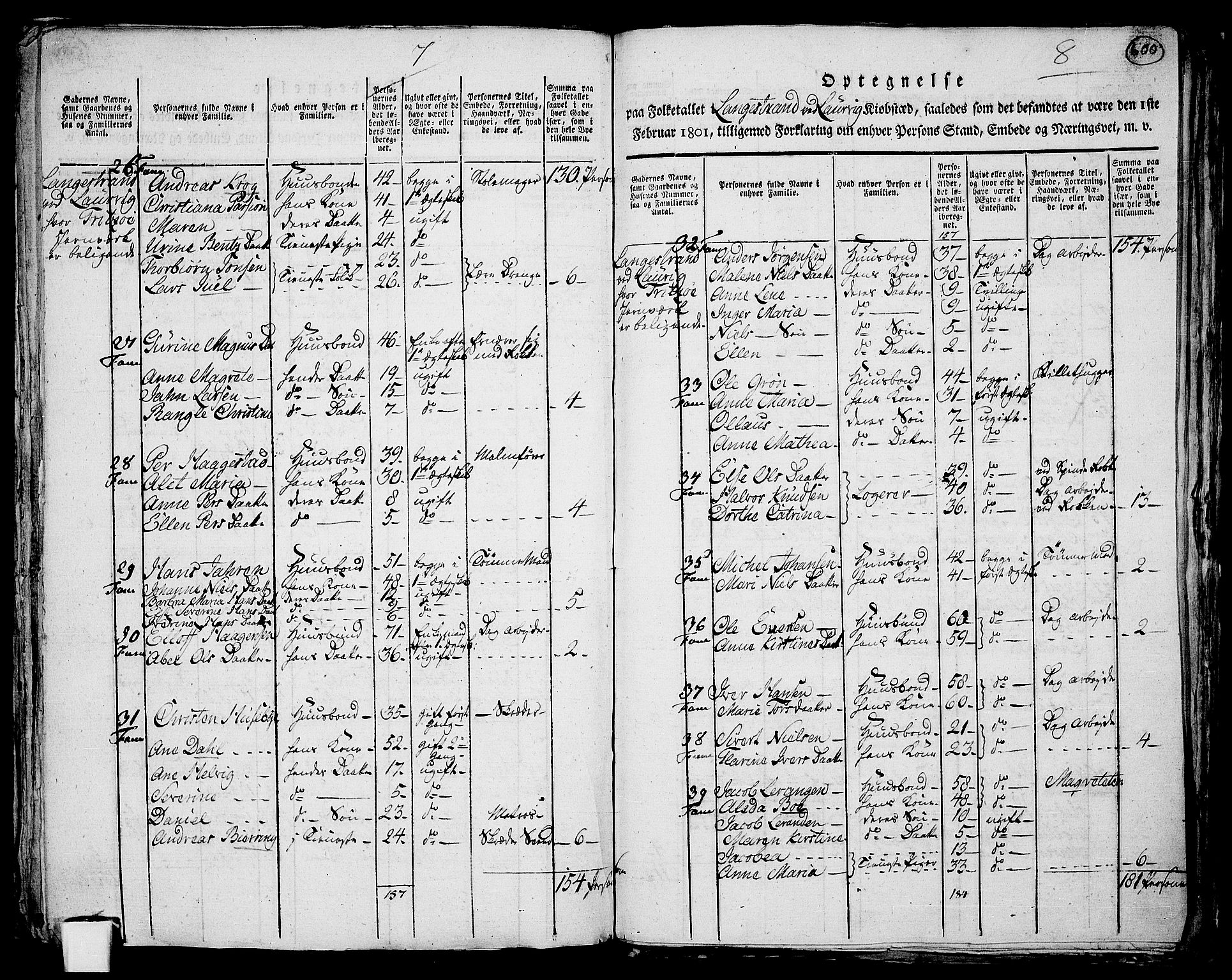 RA, 1801 census for 0707P Larvik, 1801, p. 599b-600a