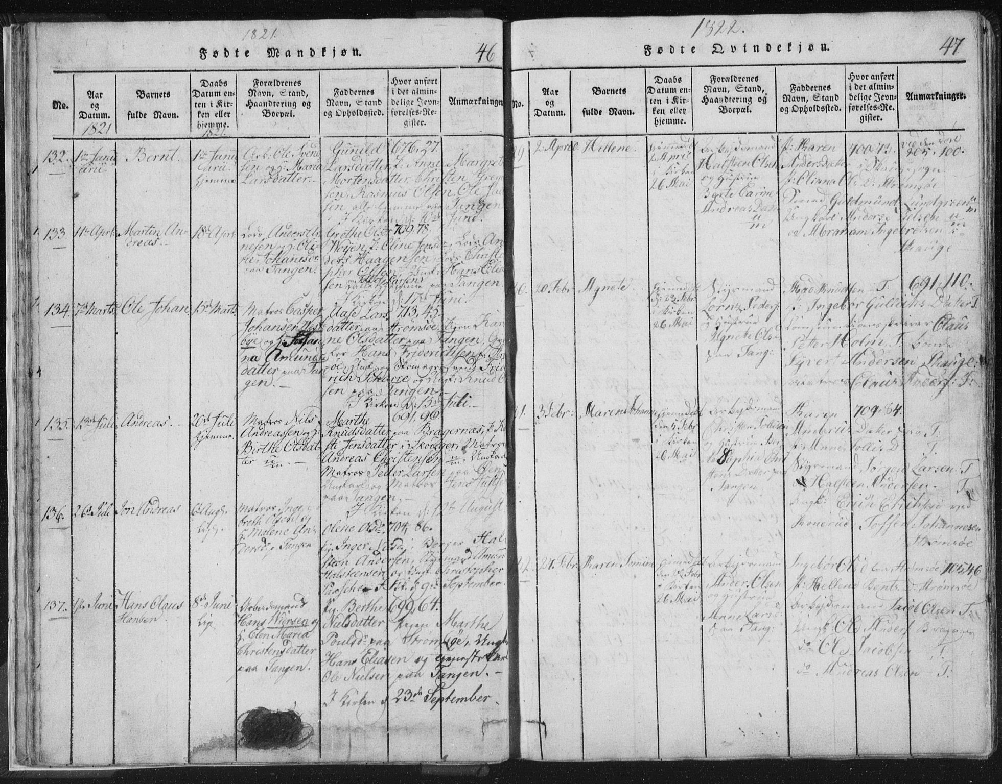 Strømsø kirkebøker, AV/SAKO-A-246/F/Fb/L0004: Parish register (official) no. II 4, 1814-1843, p. 46-47