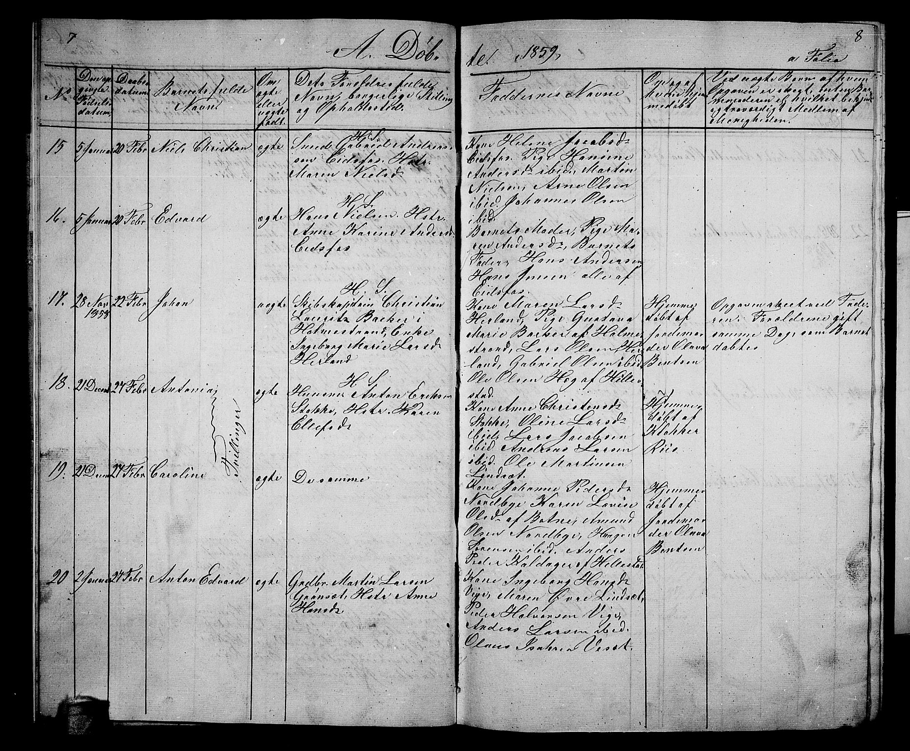 Hof kirkebøker, AV/SAKO-A-64/G/Ga/L0002: Parish register (copy) no. I 2, 1859-1873, p. 7-8