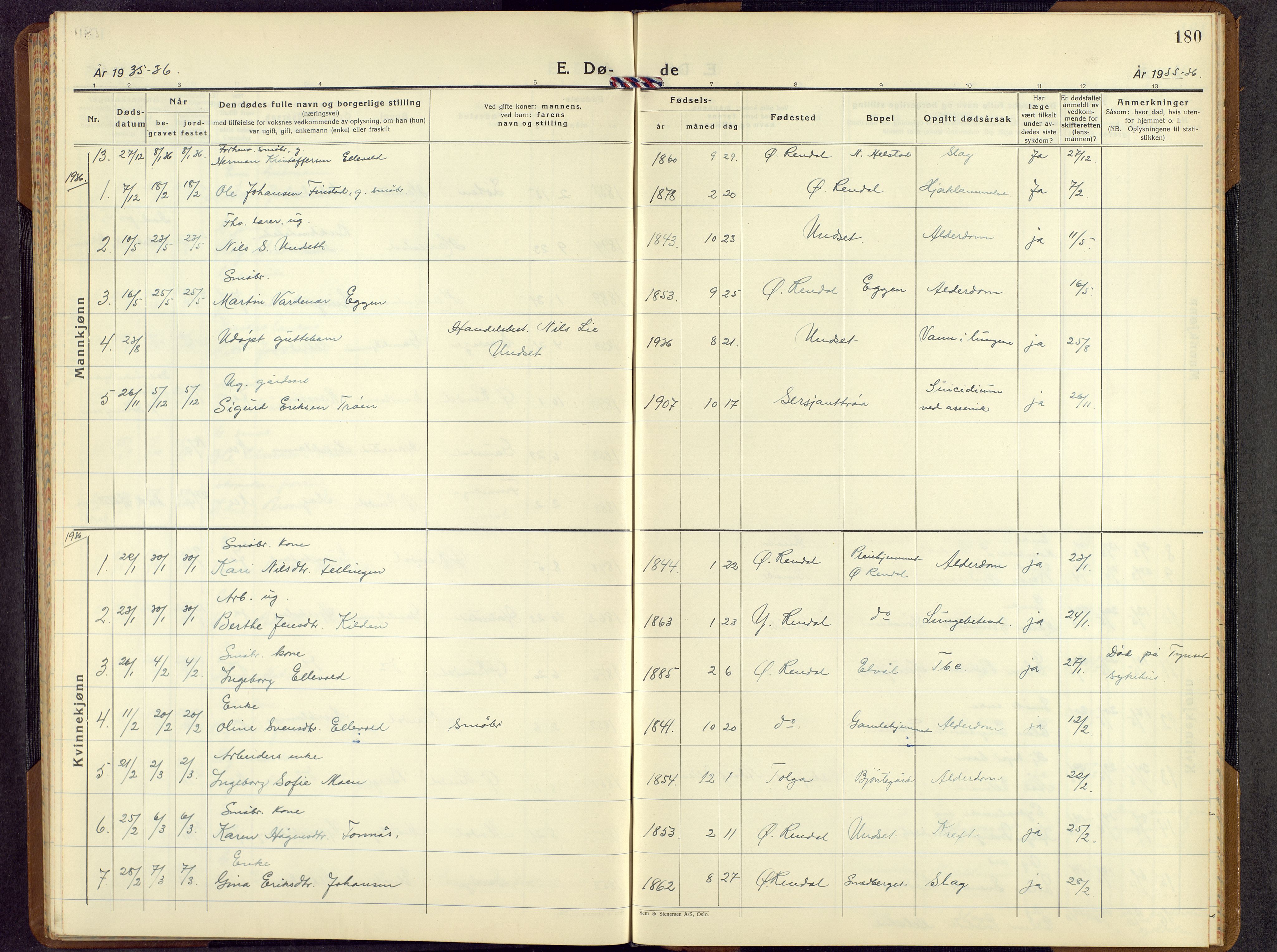 Rendalen prestekontor, SAH/PREST-054/H/Ha/Hab/L0005: Parish register (copy) no. 5, 1931-1959, p. 180
