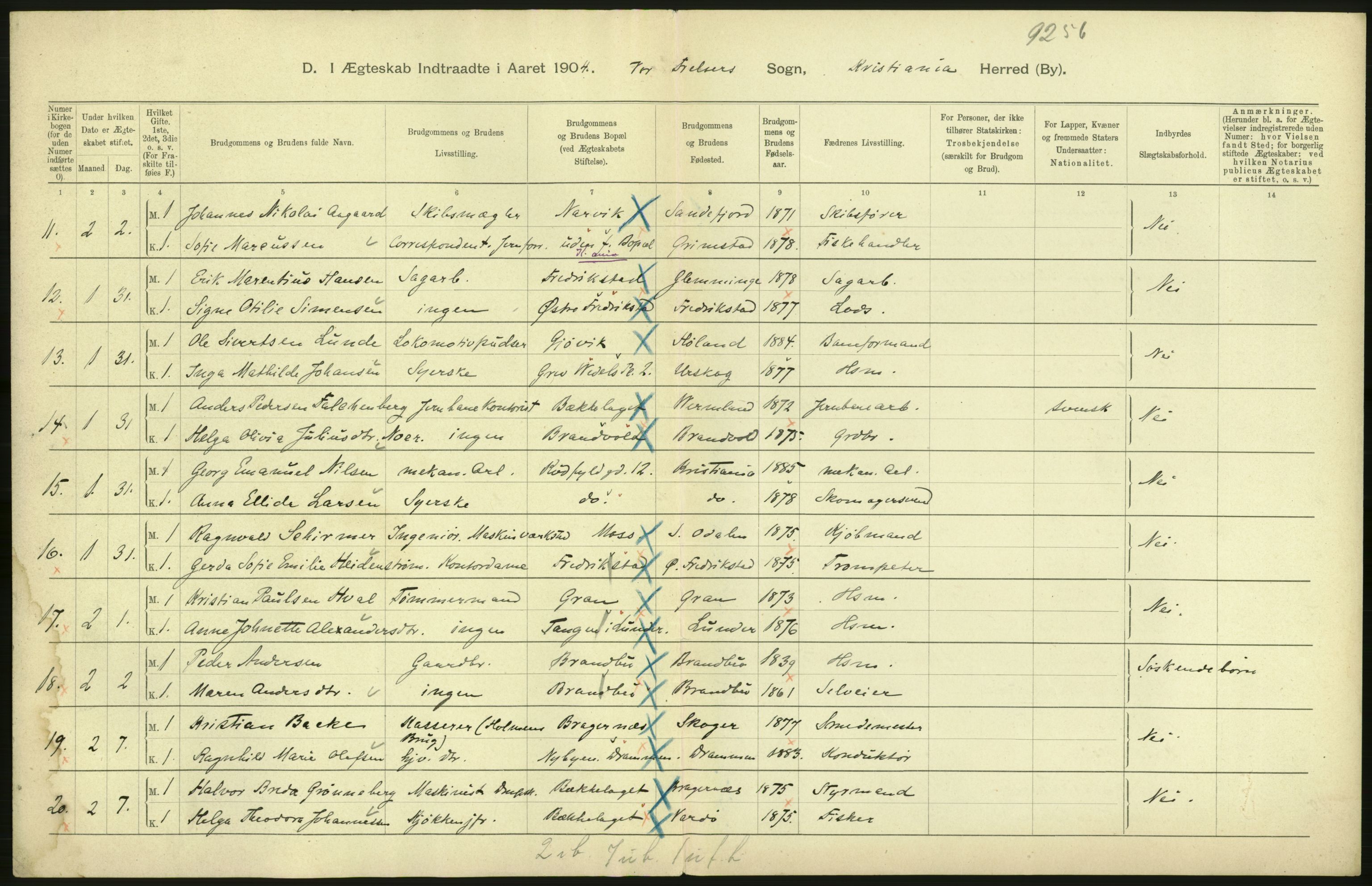 Statistisk sentralbyrå, Sosiodemografiske emner, Befolkning, RA/S-2228/D/Df/Dfa/Dfab/L0004: Kristiania: Gifte, døde, 1904, p. 228