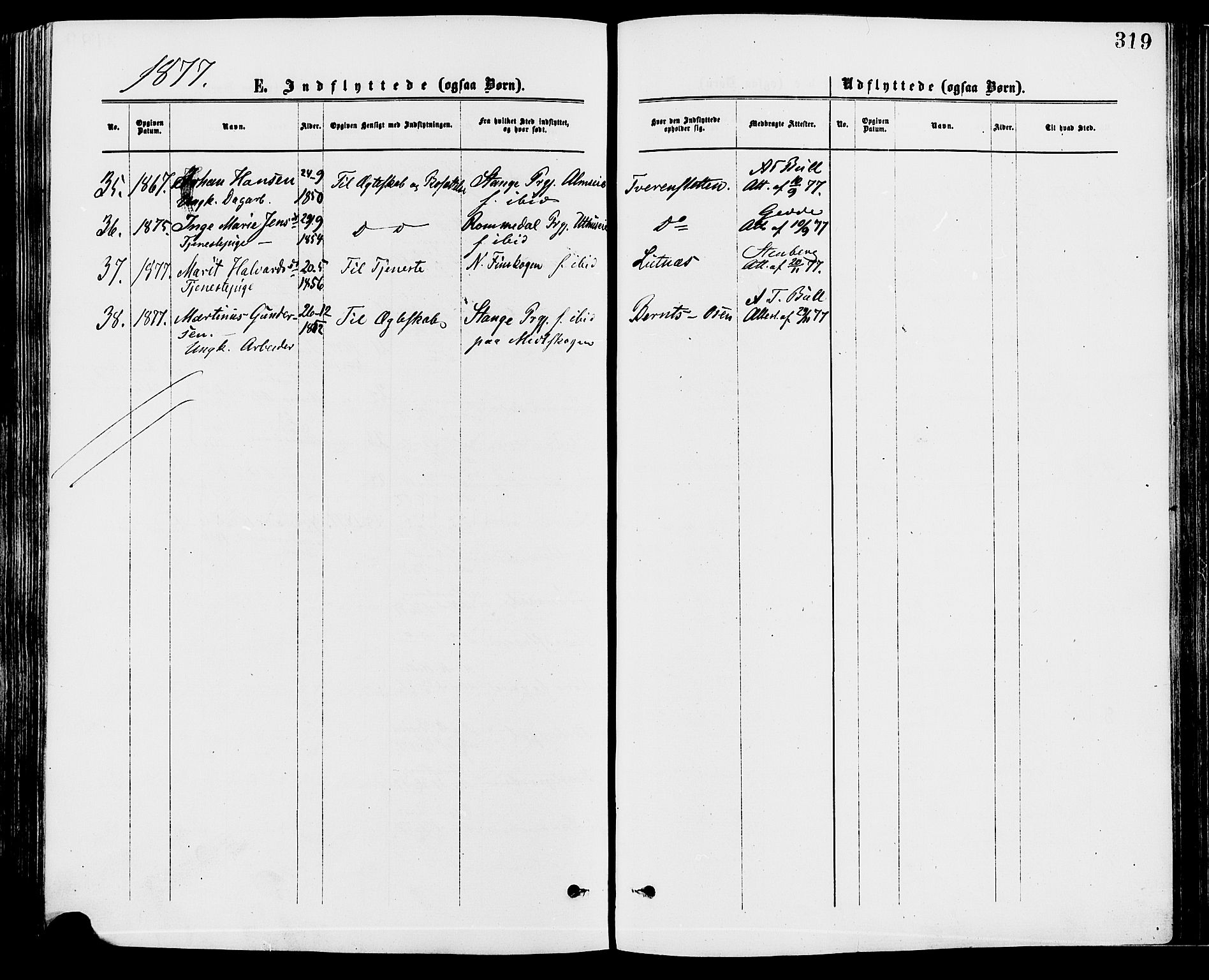 Trysil prestekontor, SAH/PREST-046/H/Ha/Haa/L0007: Parish register (official) no. 7, 1874-1880, p. 319