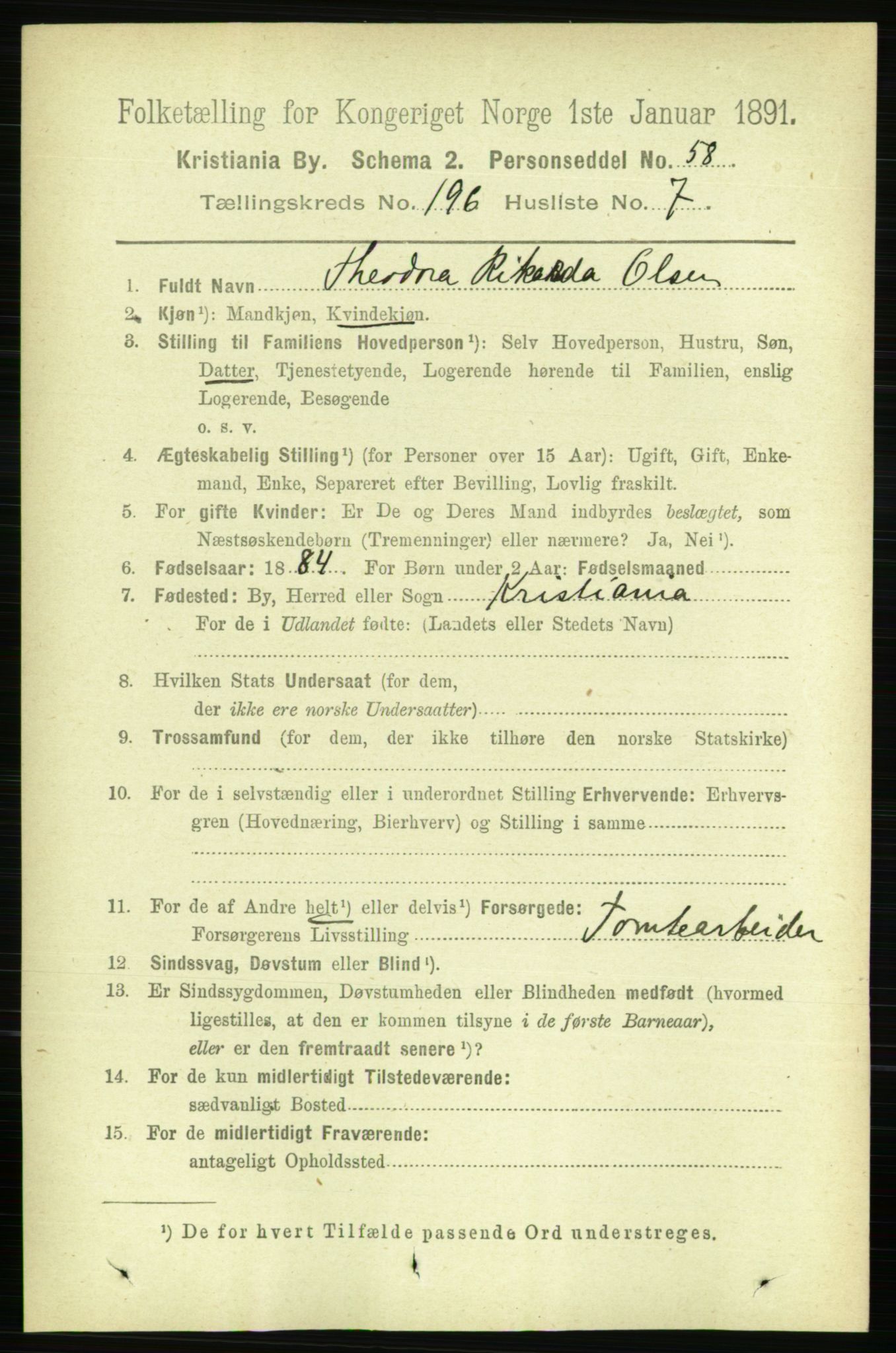 RA, 1891 census for 0301 Kristiania, 1891, p. 118514