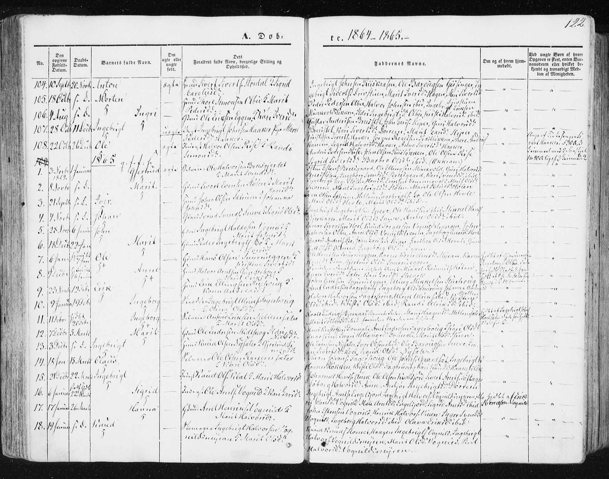 Ministerialprotokoller, klokkerbøker og fødselsregistre - Sør-Trøndelag, SAT/A-1456/678/L0899: Parish register (official) no. 678A08, 1848-1872, p. 122