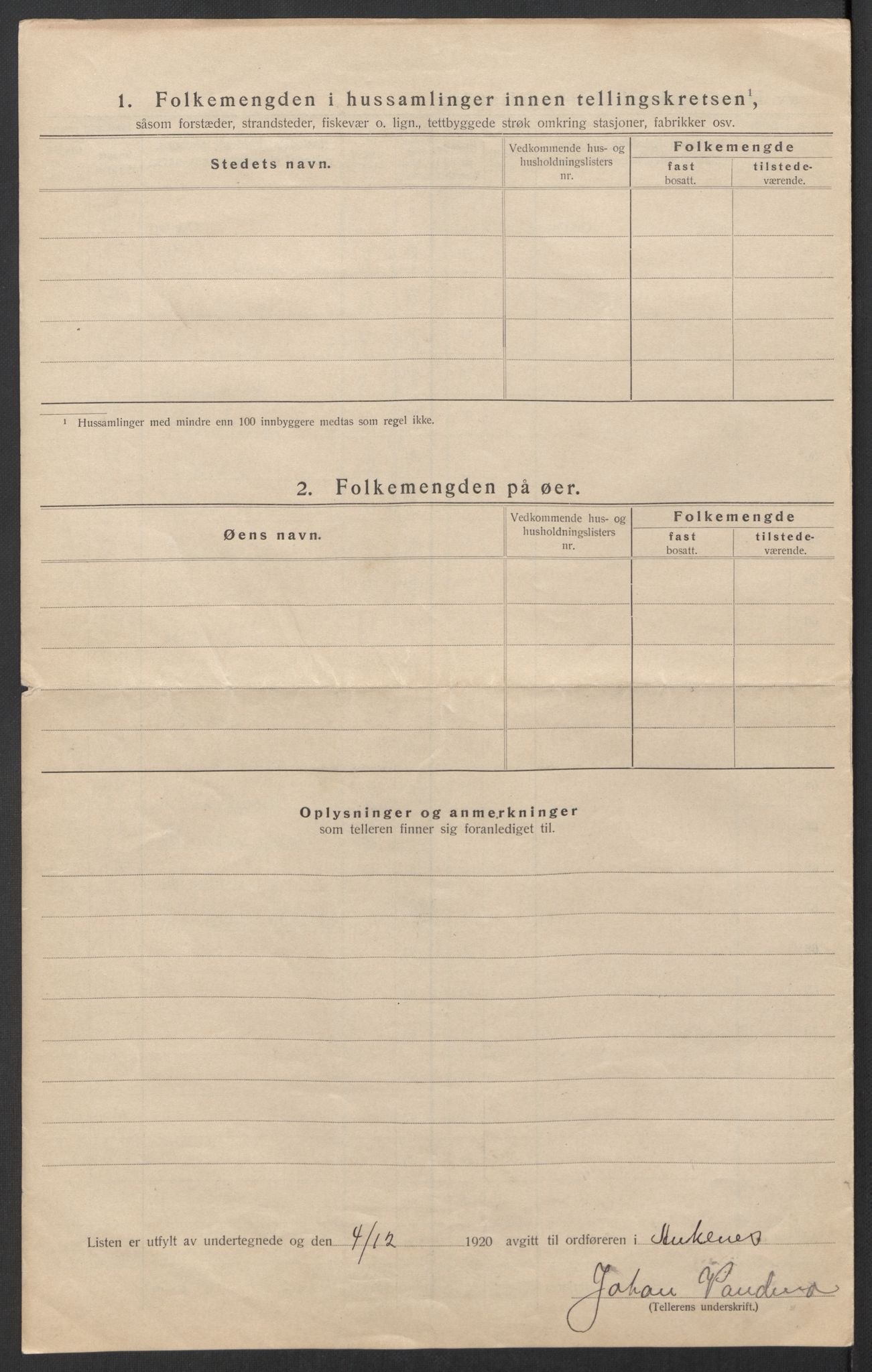 SAT, 1920 census for Ankenes, 1920, p. 54