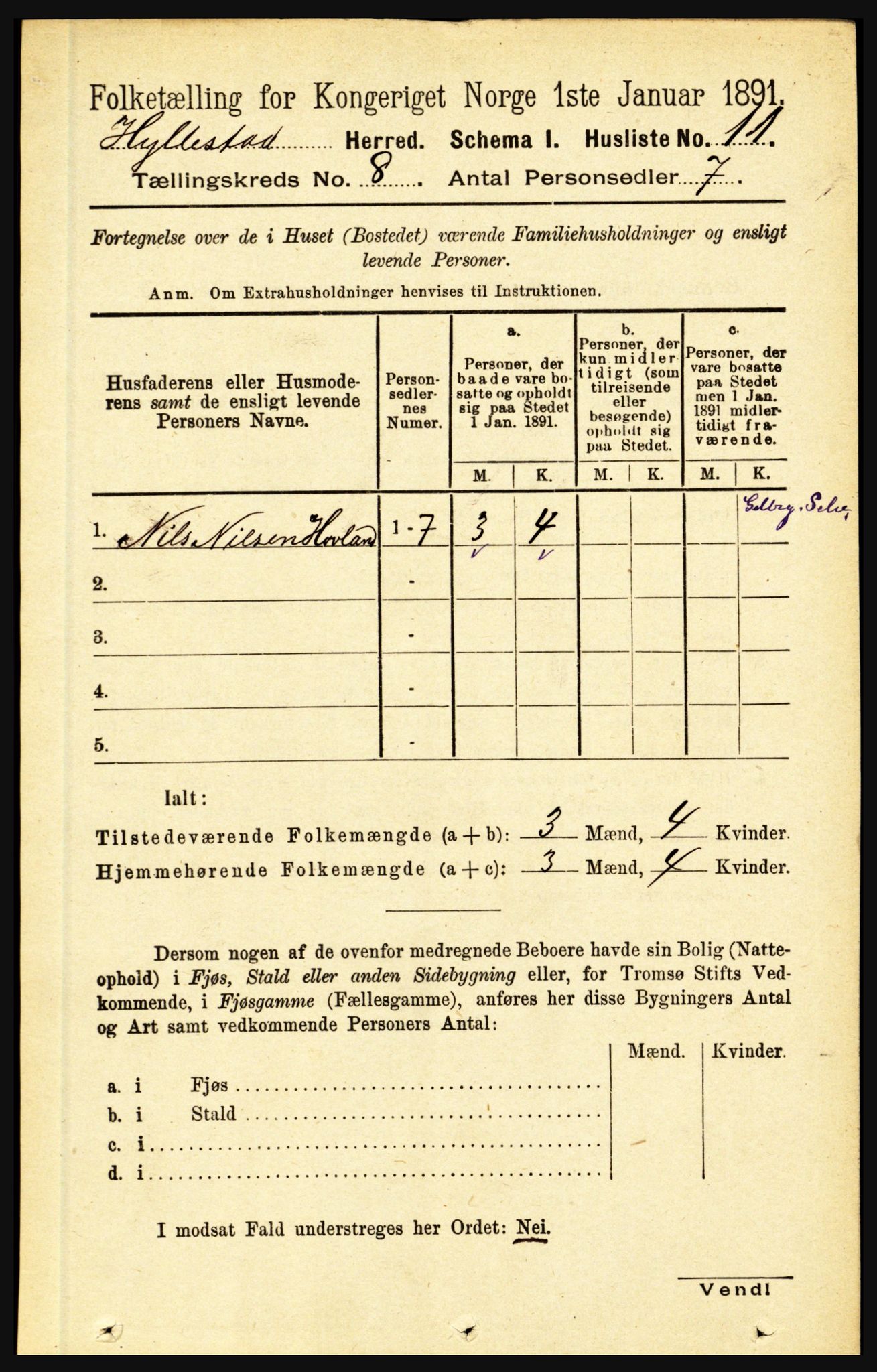 RA, 1891 census for 1413 Hyllestad, 1891, p. 1290