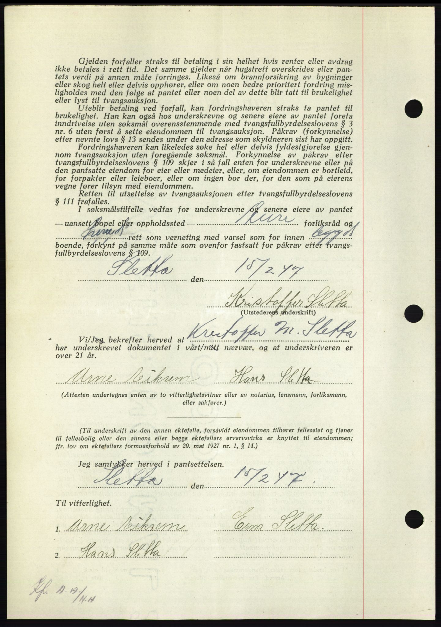 Nordmøre sorenskriveri, AV/SAT-A-4132/1/2/2Ca: Mortgage book no. B95, 1946-1947, Diary no: : 452/1947