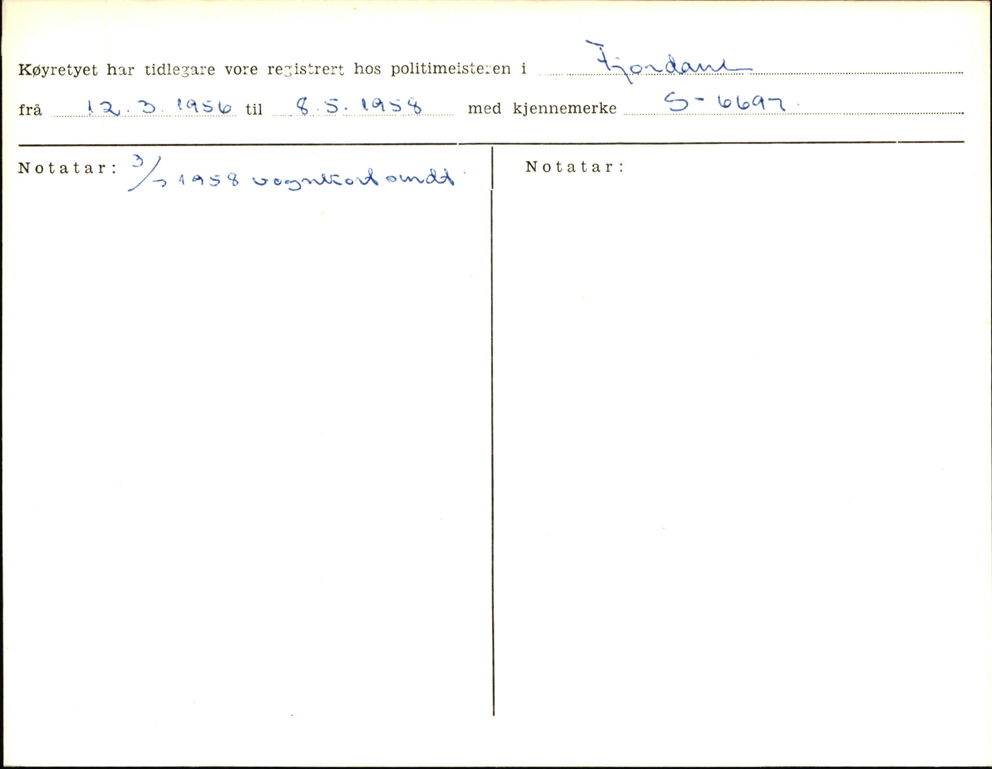 Statens vegvesen, Sogn og Fjordane vegkontor, AV/SAB-A-5301/4/F/L0006: Registerkort utmeldte Fjordane S8300-9500, 1930-1961, p. 65