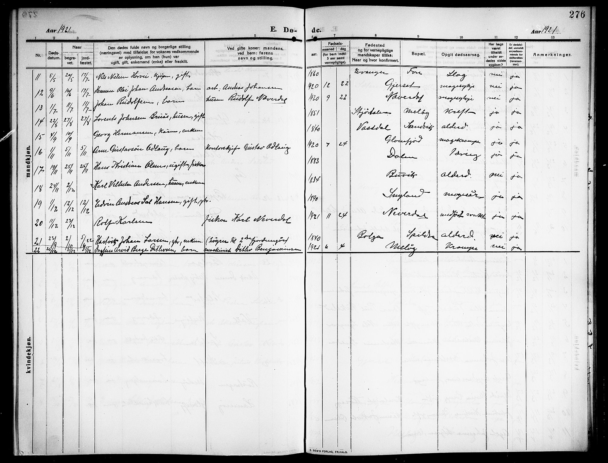 Ministerialprotokoller, klokkerbøker og fødselsregistre - Nordland, SAT/A-1459/843/L0639: Parish register (copy) no. 843C08, 1908-1924, p. 276