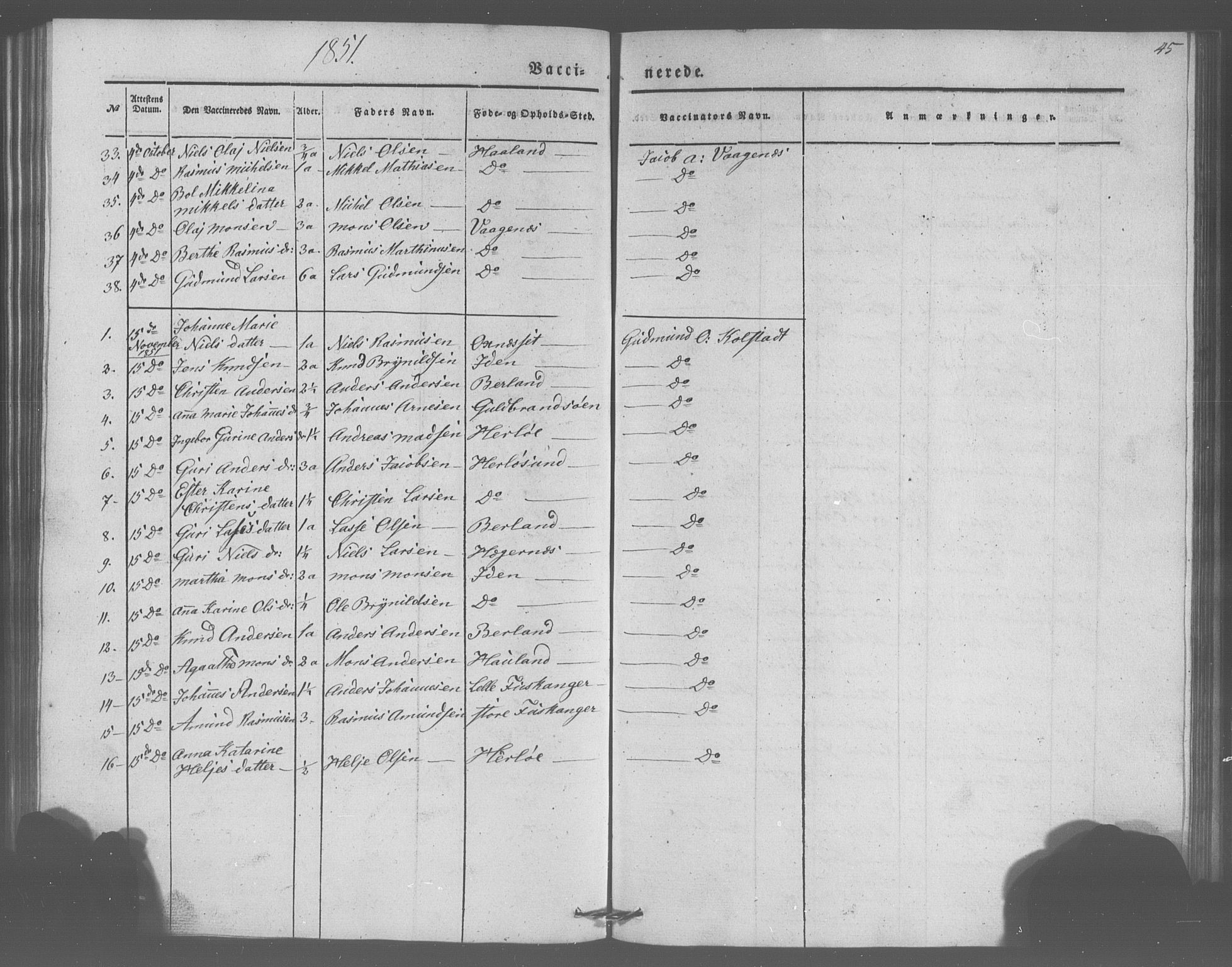 Manger sokneprestembete, SAB/A-76801/H/Haa: Parish register (official) no. A 10, 1844-1859, p. 45