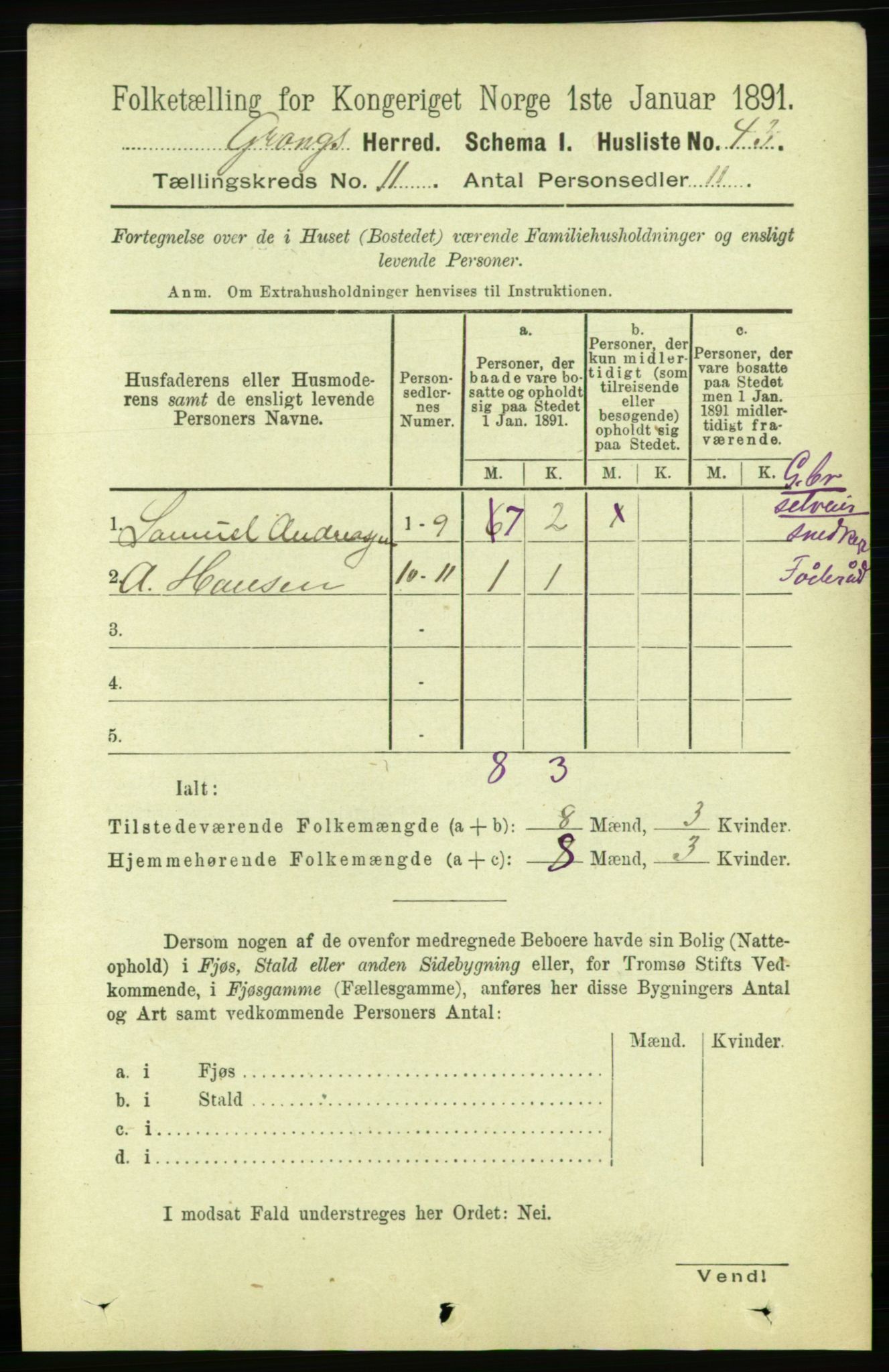 RA, 1891 census for 1742 Grong, 1891, p. 4073