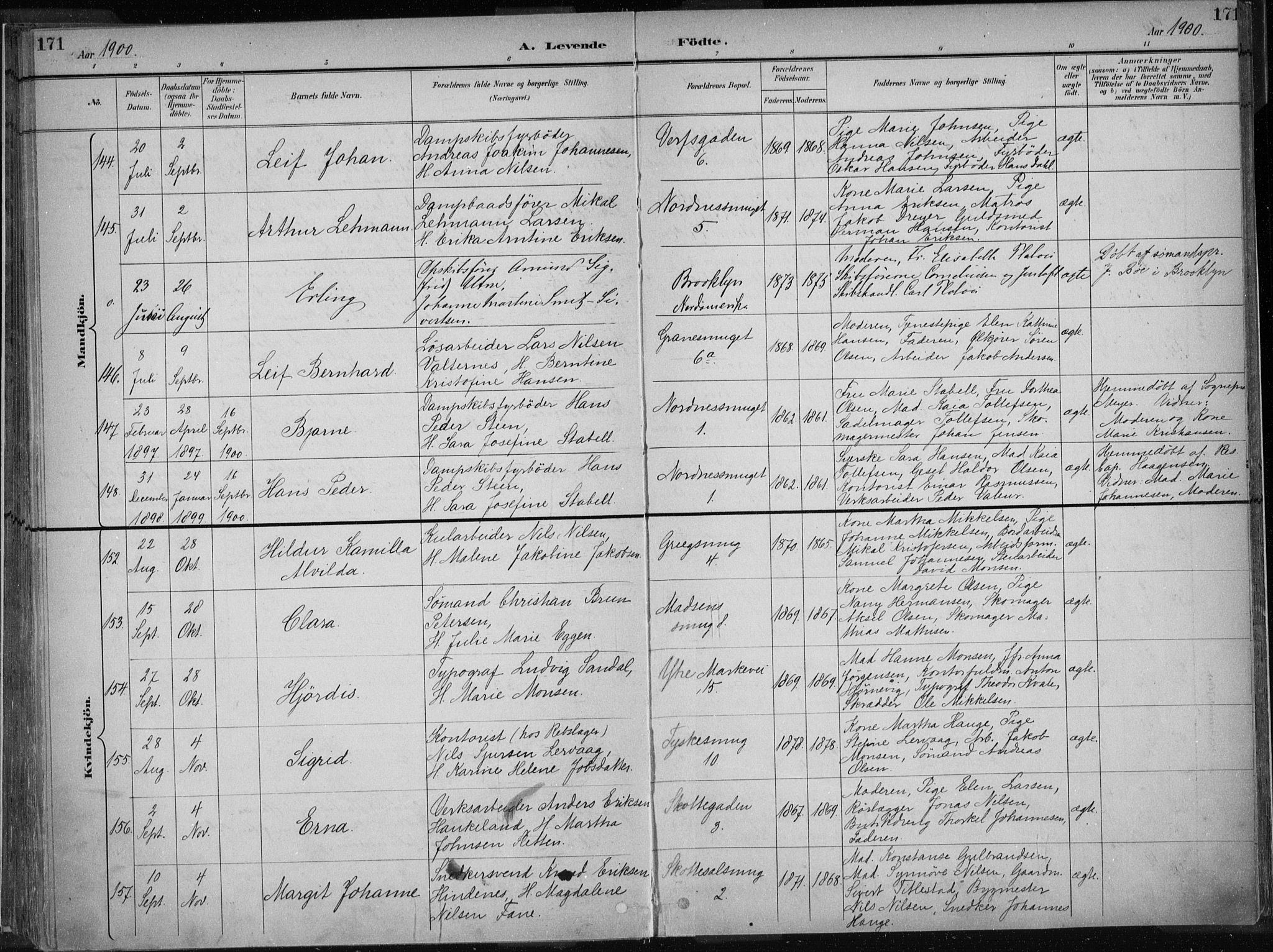 Nykirken Sokneprestembete, AV/SAB-A-77101/H/Haa/L0018: Parish register (official) no. B 6, 1895-1903, p. 171