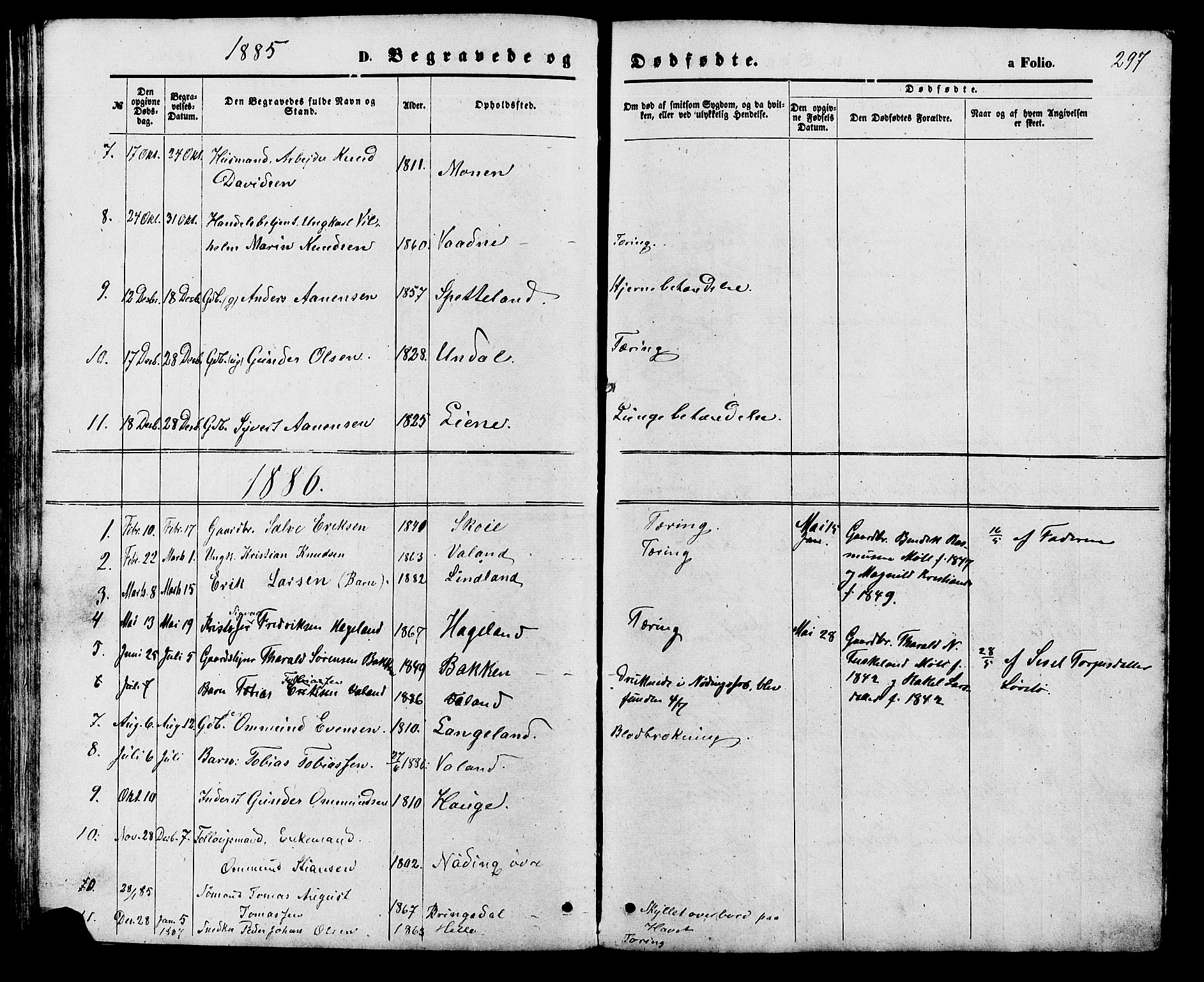 Holum sokneprestkontor, SAK/1111-0022/F/Fb/Fba/L0004: Parish register (copy) no. B 4, 1867-1890, p. 297