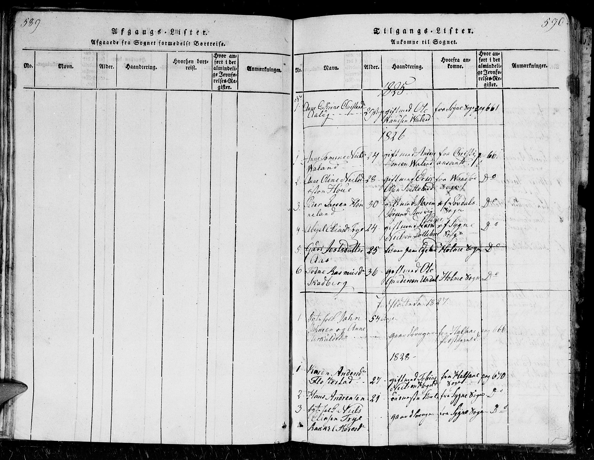 Holum sokneprestkontor, SAK/1111-0022/F/Fb/Fba/L0002: Parish register (copy) no. B 2, 1820-1849, p. 589-590