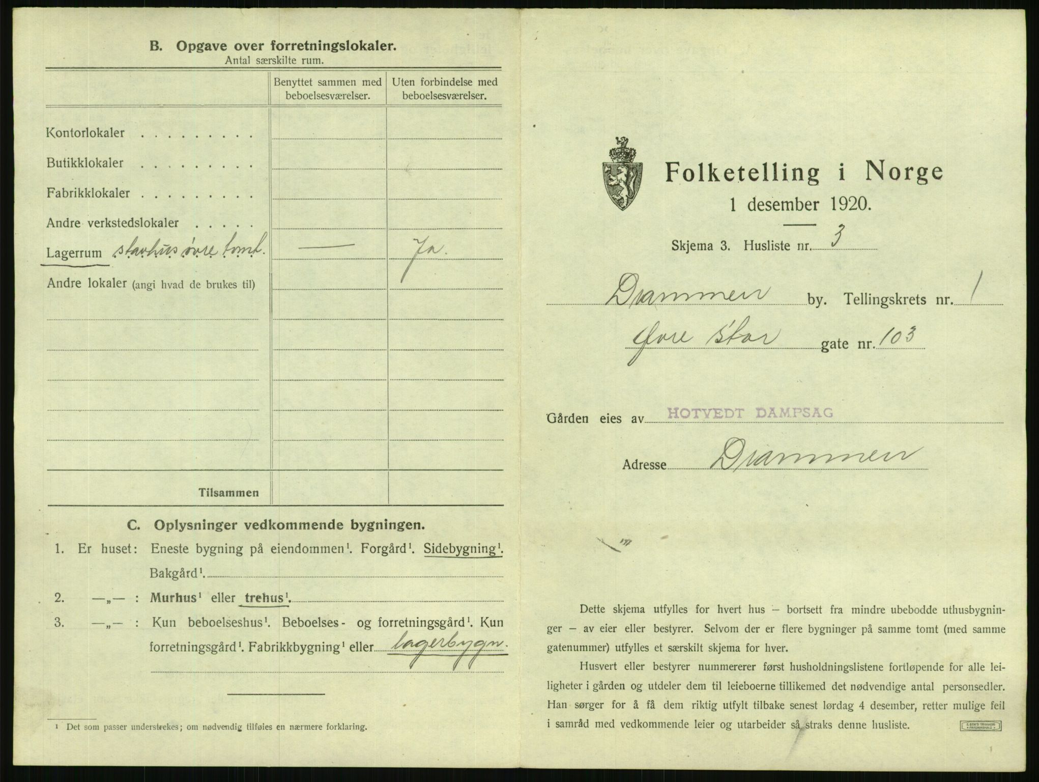 SAKO, 1920 census for Drammen, 1920, p. 108