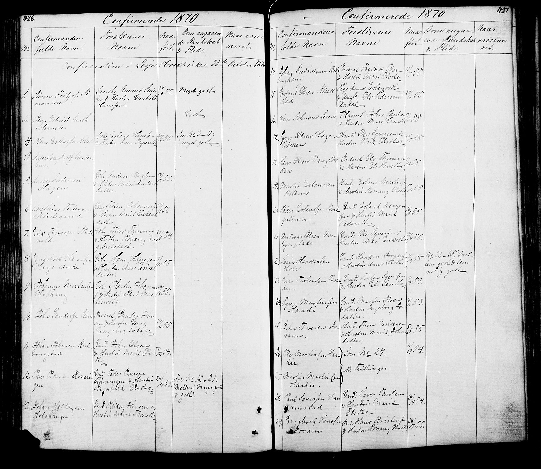 Lesja prestekontor, SAH/PREST-068/H/Ha/Hab/L0005: Parish register (copy) no. 5, 1850-1894, p. 426-427
