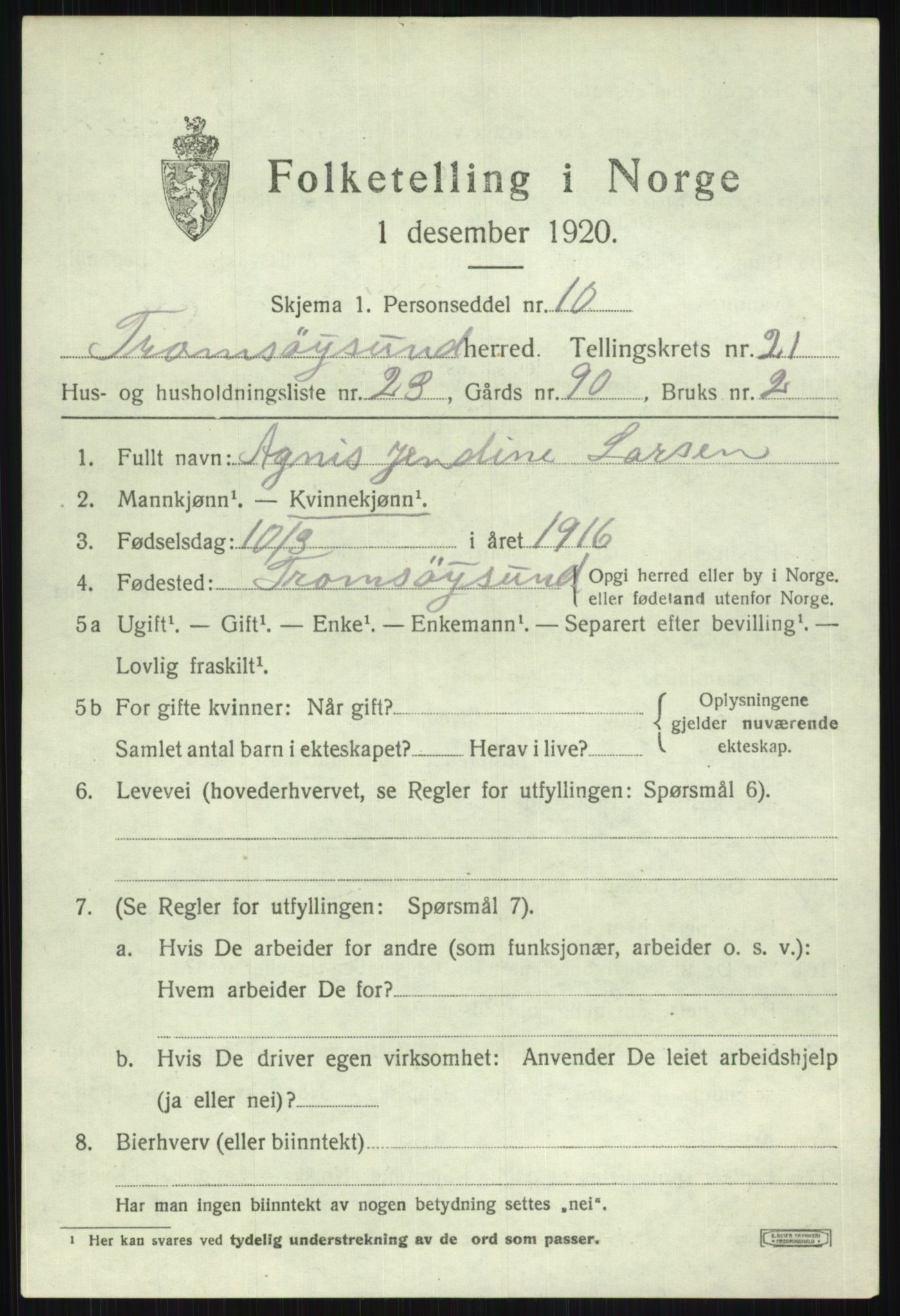 SATØ, 1920 census for Tromsøysund, 1920, p. 11260