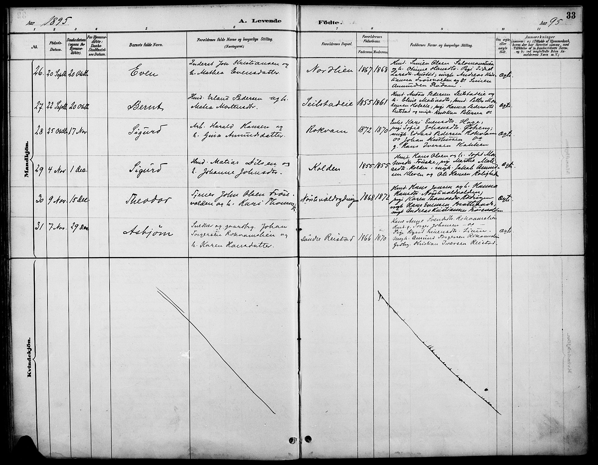 Østre Gausdal prestekontor, AV/SAH-PREST-092/H/Ha/Haa/L0002: Parish register (official) no. 2, 1887-1897, p. 33