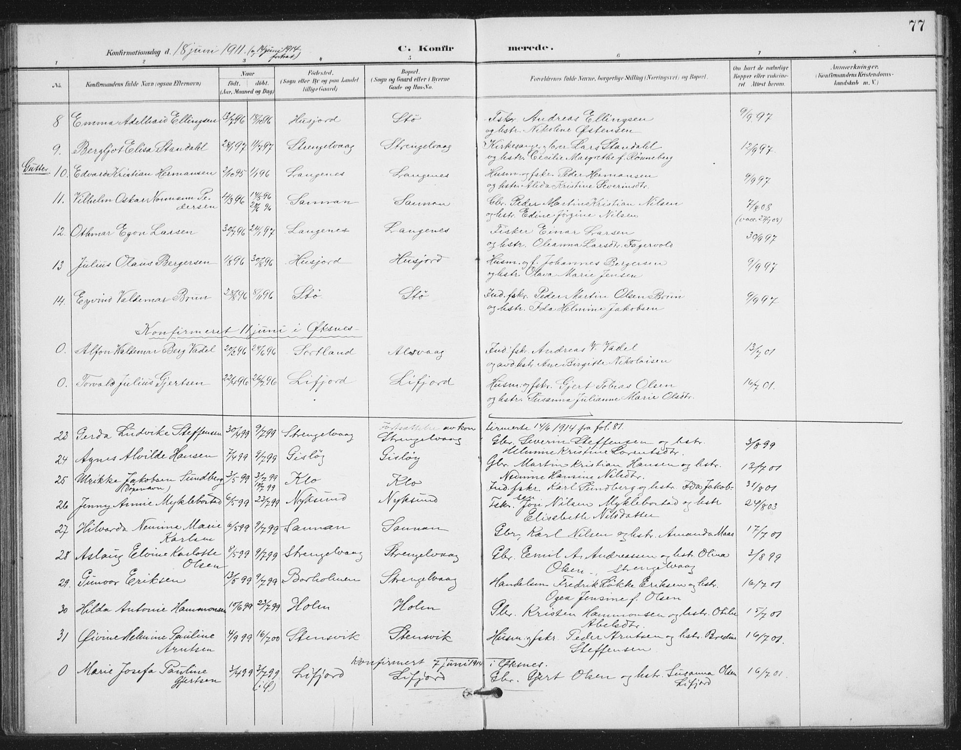 Ministerialprotokoller, klokkerbøker og fødselsregistre - Nordland, AV/SAT-A-1459/894/L1356: Parish register (official) no. 894A02, 1897-1914, p. 77