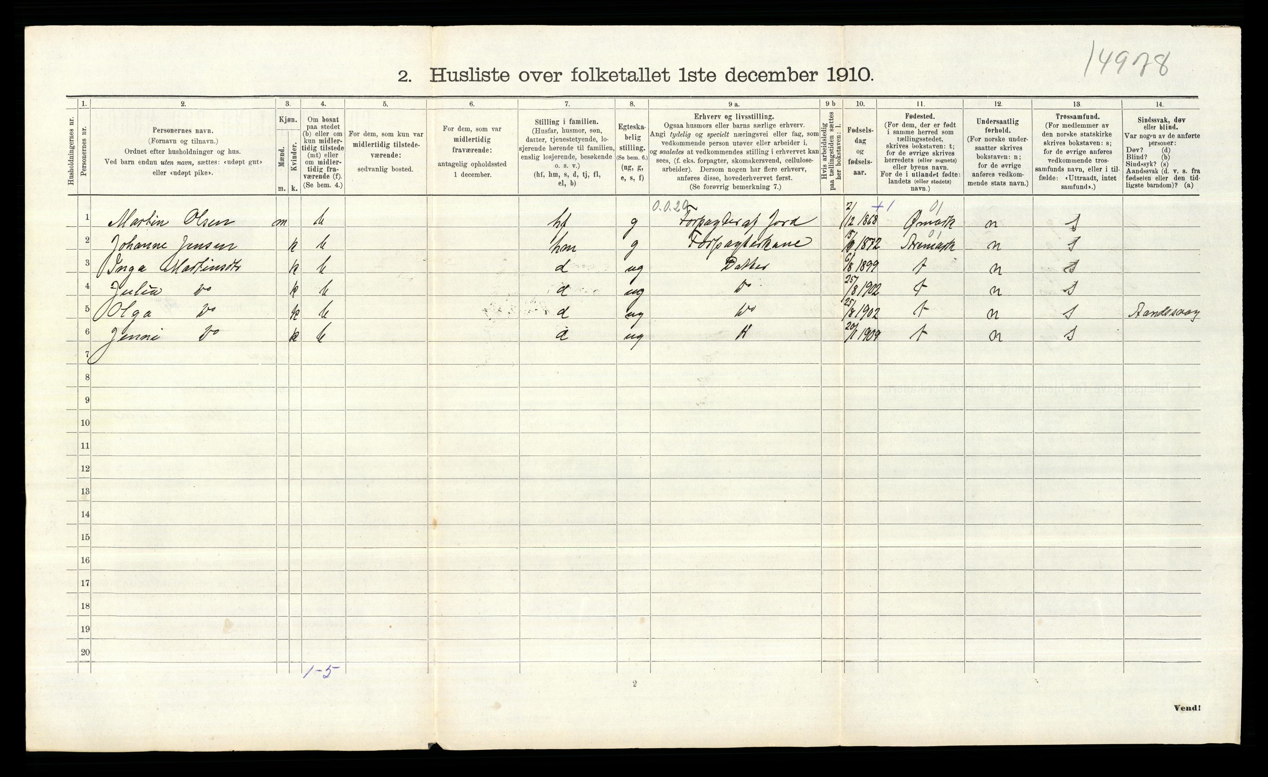 RA, 1910 census for Rødenes, 1910, p. 252