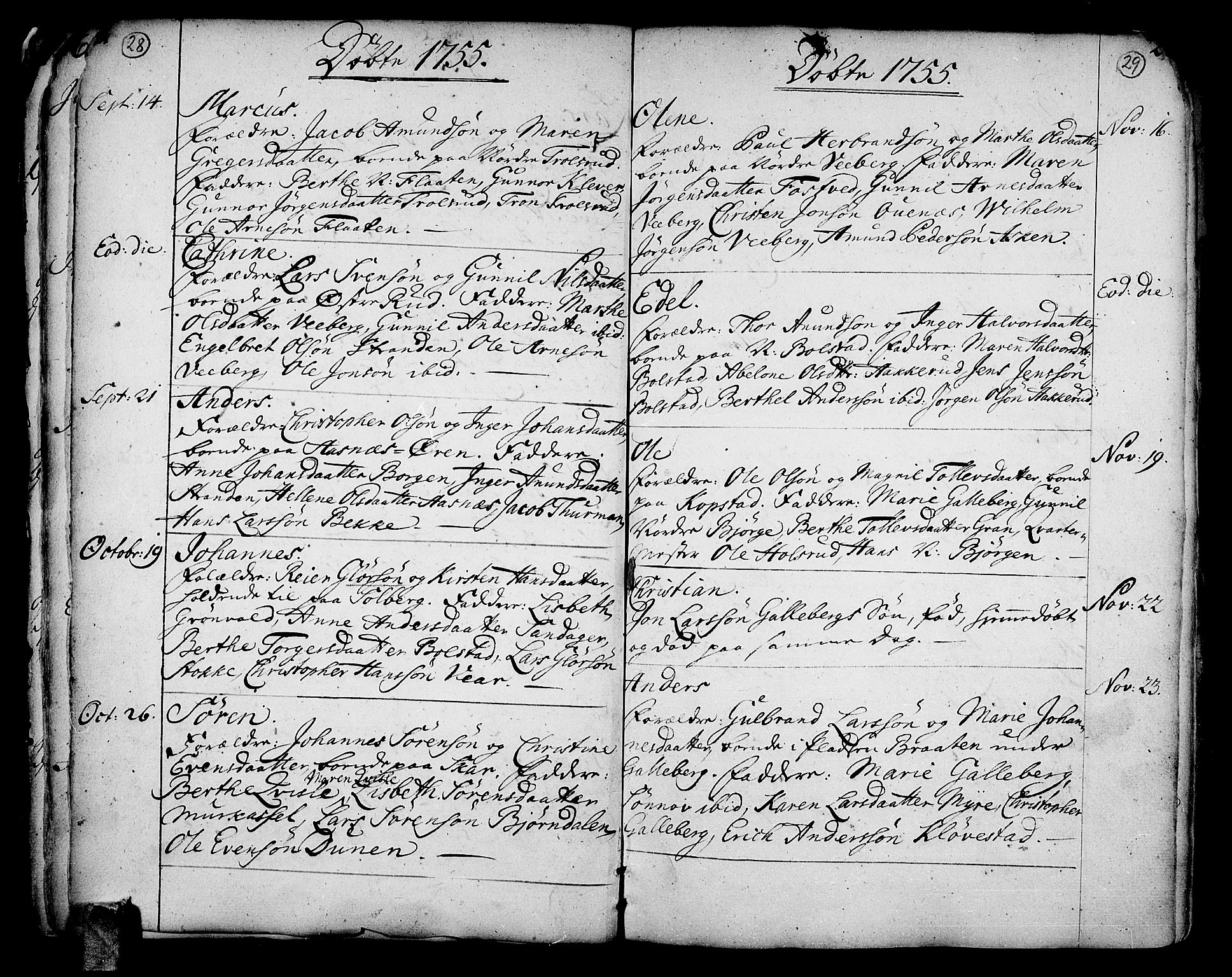 Sande Kirkebøker, AV/SAKO-A-53/F/Fa/L0001: Parish register (official) no. 1, 1753-1803, p. 28-29