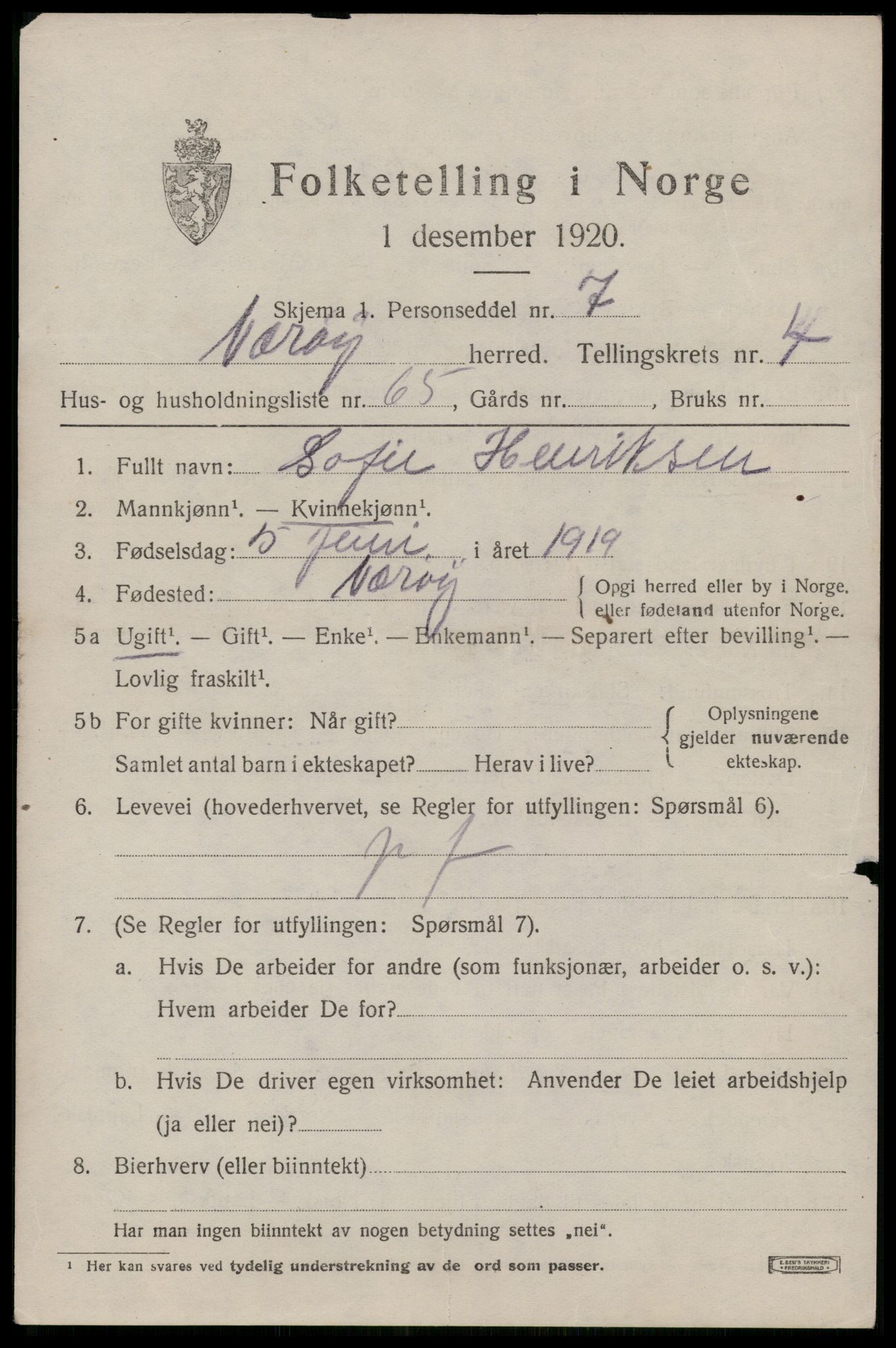 SAT, 1920 census for Værøy, 1920, p. 3123