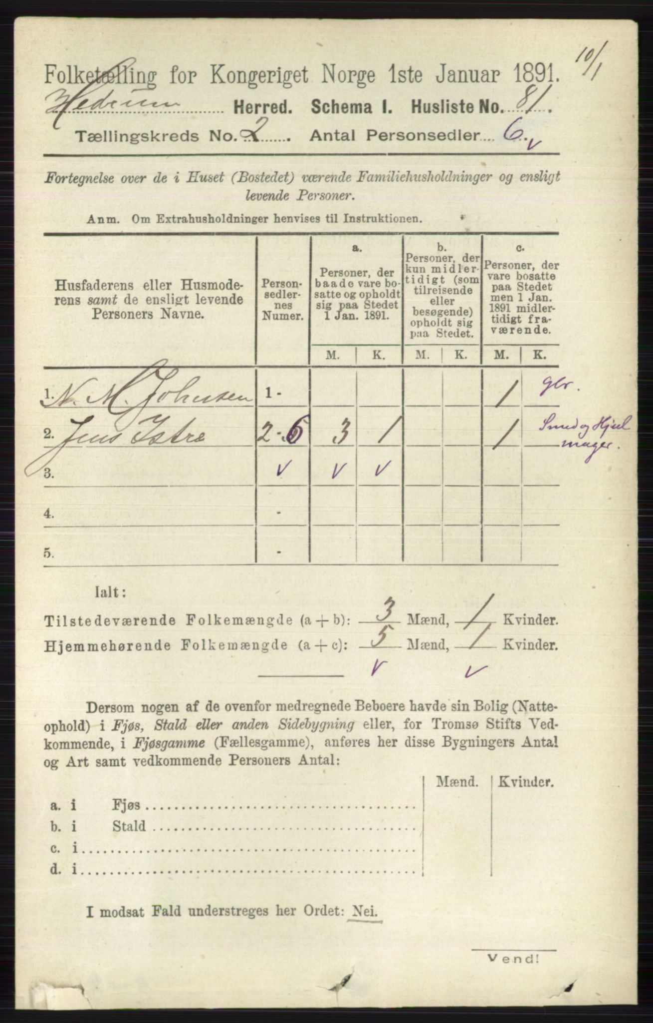 RA, 1891 census for 0727 Hedrum, 1891, p. 365